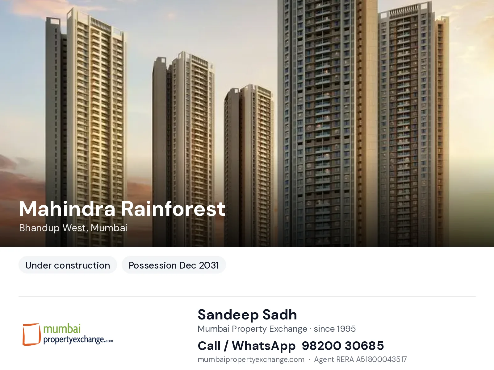 Mahindra Rainforest, Bhandup West, Mumbai — new project, possession Dec 2031 | Mumbai Property Exchange, Sandeep Sadh 98200 30685
