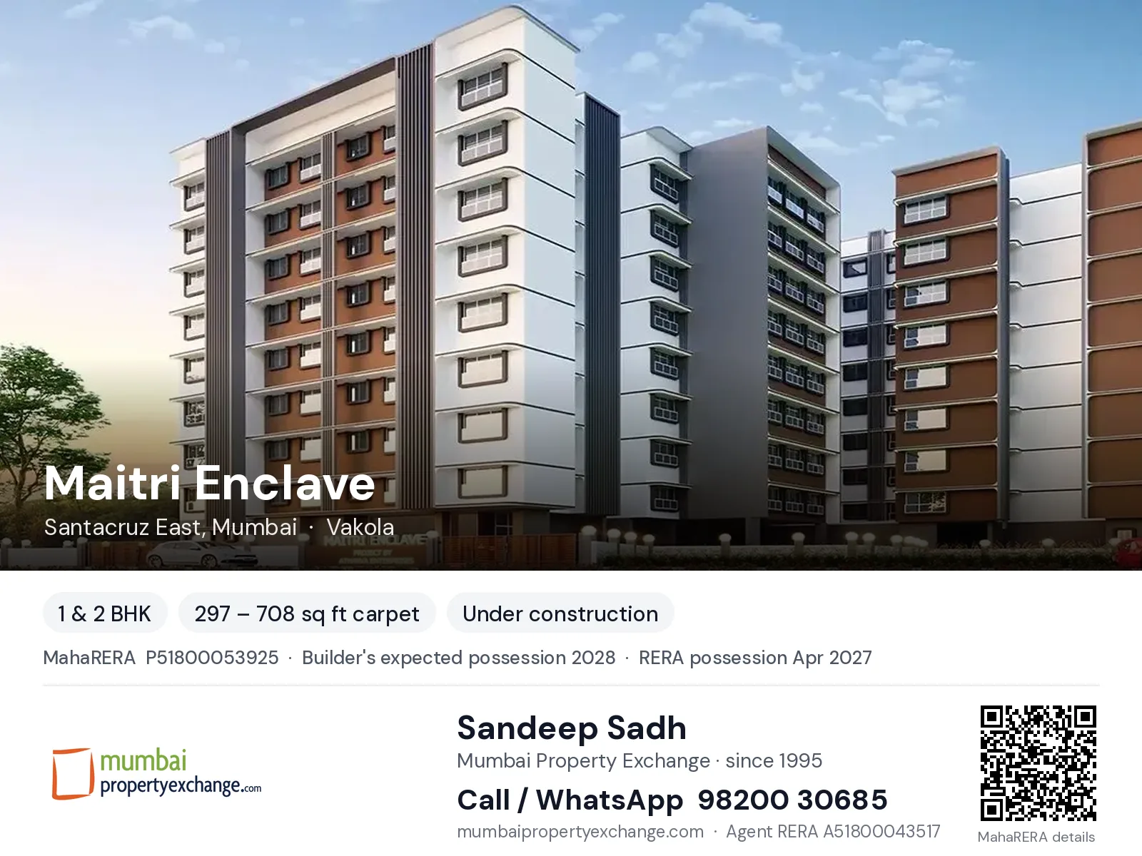 Maitri Enclave by Ambit, Santacruz East, Mumbai — 1 & 2 BHK new project, builder's expected possession 2028, RERA possession Apr 2027 | Mumbai Property Exchange, Sandeep Sadh 98200 30685