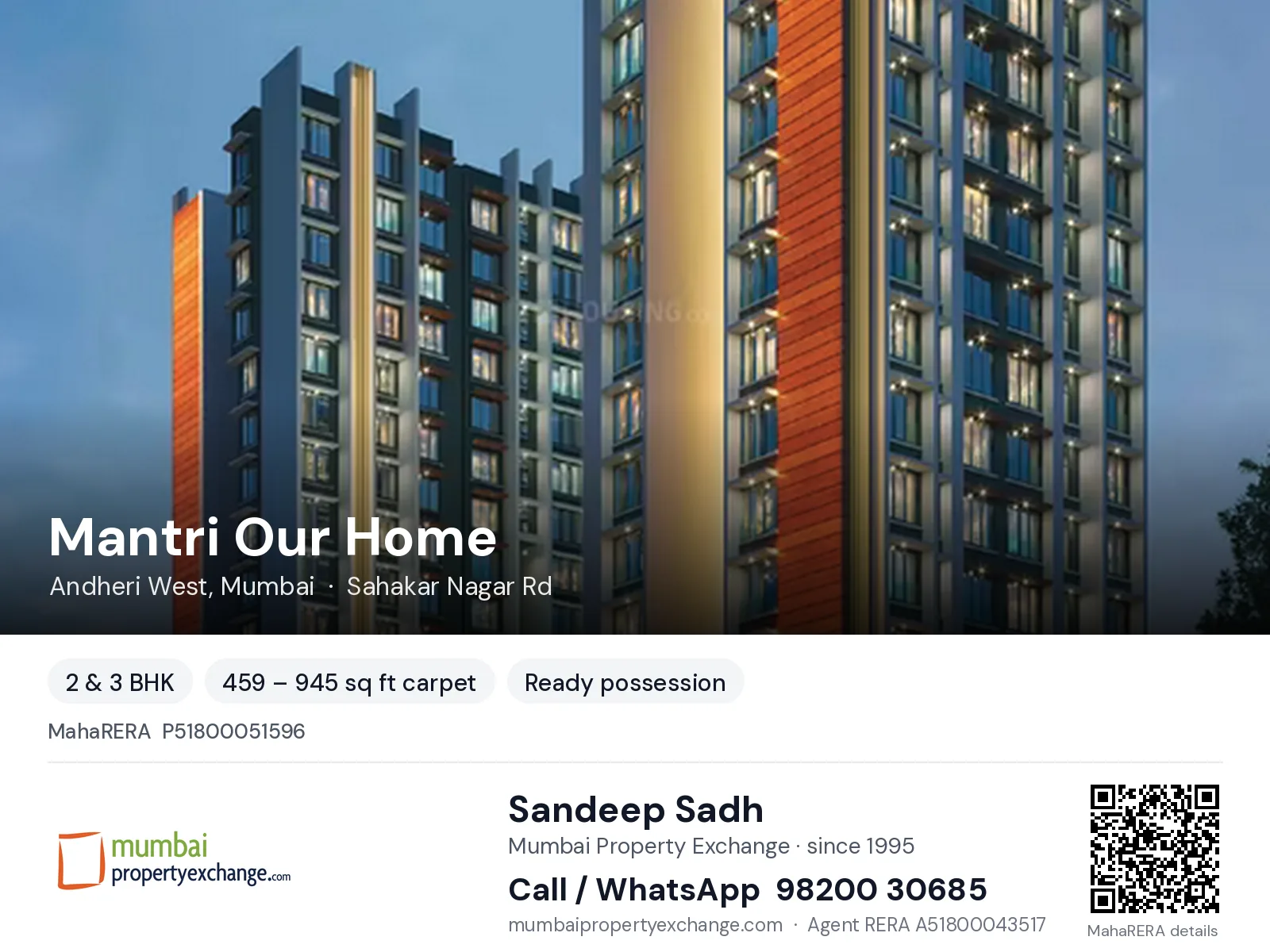 Mantri Our Home by Pentagon Premises, Andheri West, Mumbai — 2 & 3 BHK ready-to-move project | Mumbai Property Exchange, Sandeep Sadh 98200 30685
