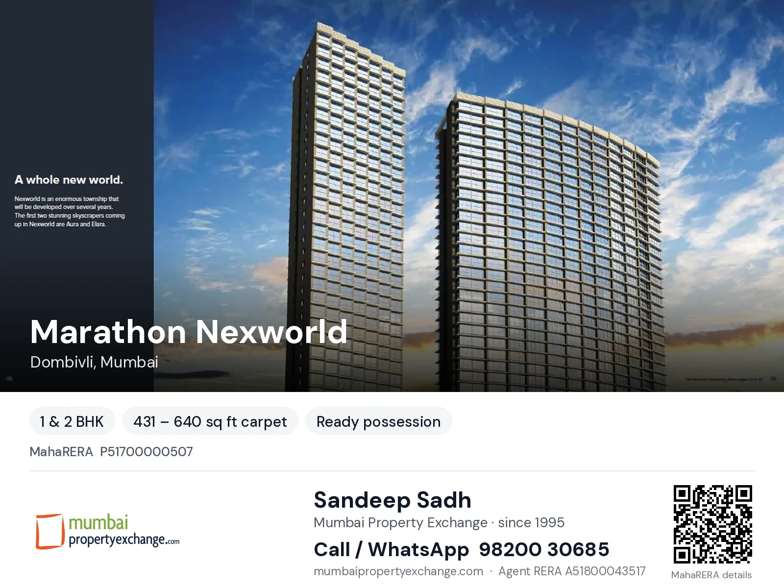 Marathon Nexworld, Dombivli, Mumbai — 1 & 2 BHK ready-to-move project | Mumbai Property Exchange, Sandeep Sadh 98200 30685