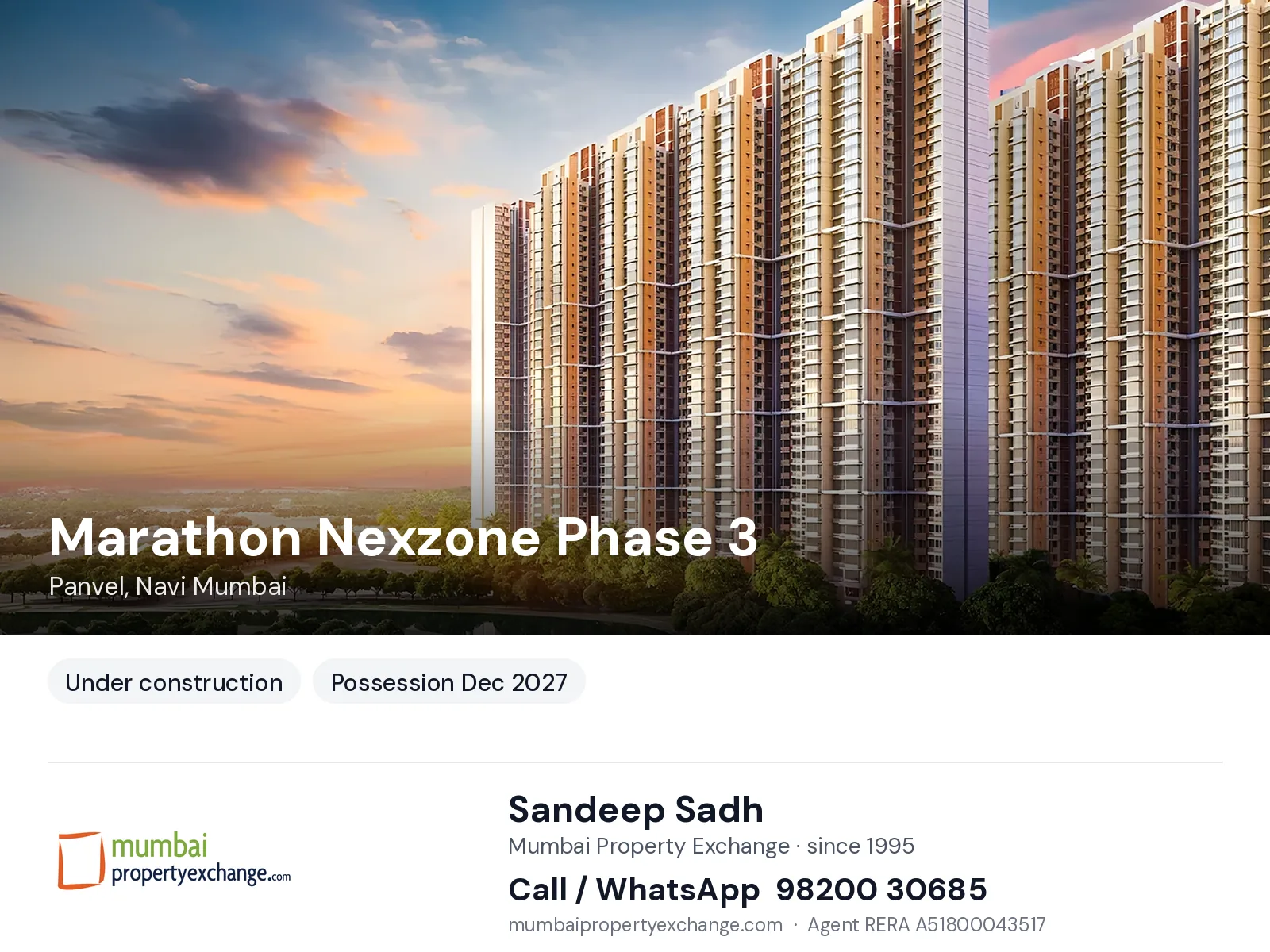 Marathon Nexzone Phase 3, Panvel, Navi Mumbai — new project, possession Dec 2027 | Mumbai Property Exchange, Sandeep Sadh 98200 30685