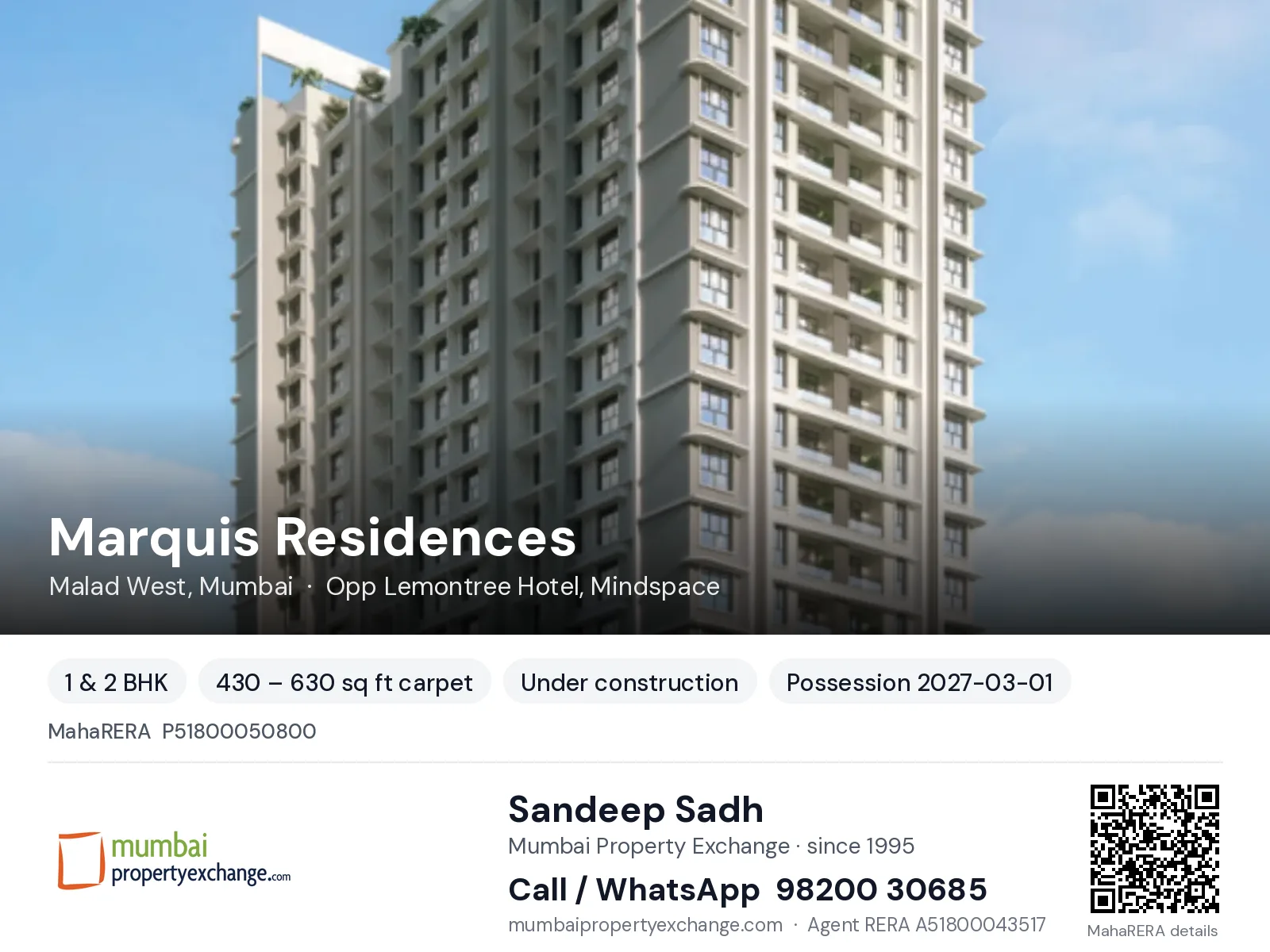 Marquis Residences by Gurnani, Malad West, Mumbai — 1 & 2 BHK new project, possession 2027-03-01 | Mumbai Property Exchange, Sandeep Sadh 98200 30685