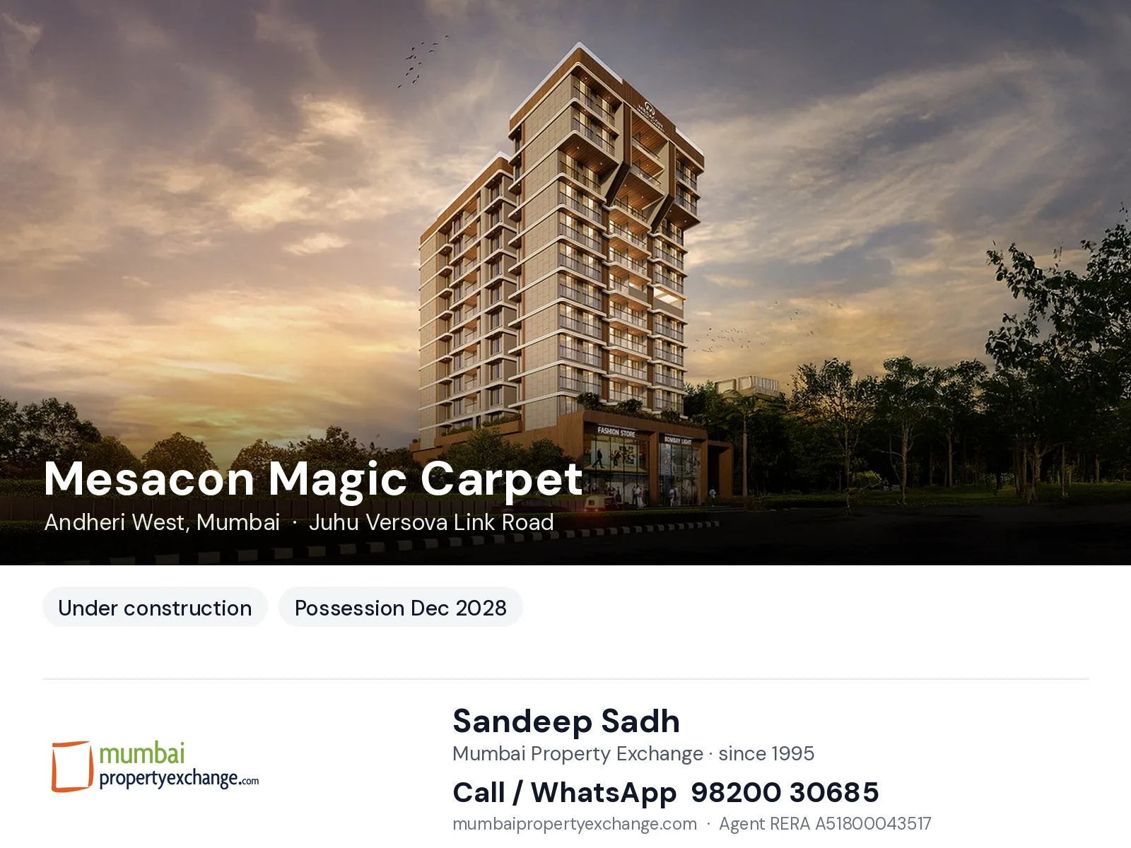 Mesacon Magic Carpet, Andheri West, Mumbai — new project, possession Dec 2028 | Mumbai Property Exchange, Sandeep Sadh 98200 30685