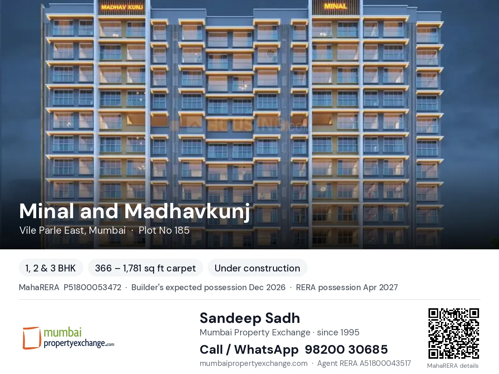 Minal and Madhavkunj by SevenFolds, Vile Parle East, Mumbai — 1, 2 & 3 BHK new project, builder's expected possession Dec 2026, RERA possession Apr 2027 | Mumbai Property Exchange, Sandeep Sadh 98200 30685