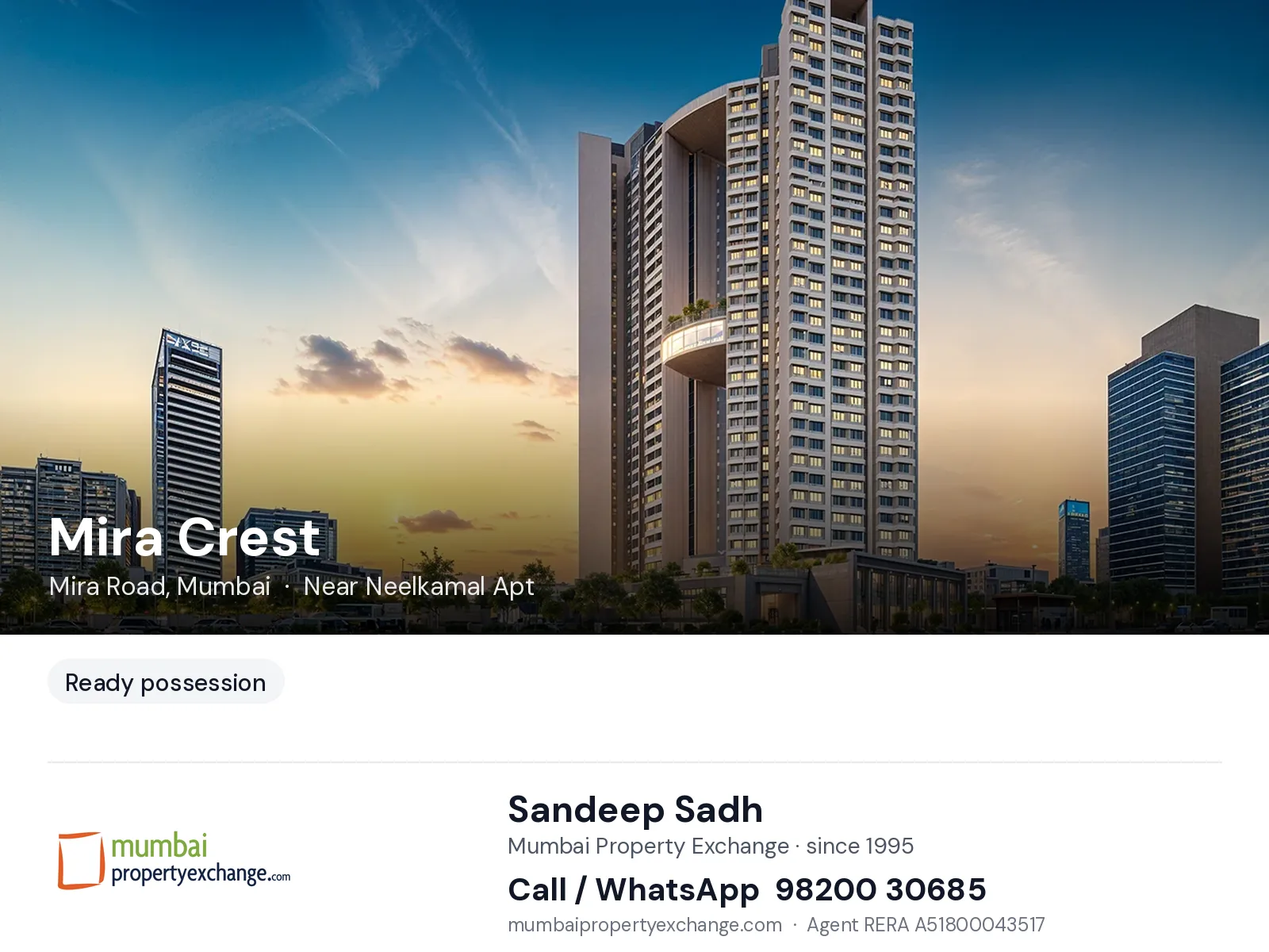 Mira Crest by Sonam, Mira Road, Mumbai — ready-to-move project | Mumbai Property Exchange, Sandeep Sadh 98200 30685