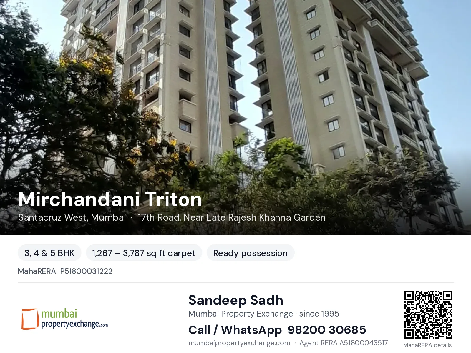 Mirchandani Triton, Santacruz West, Mumbai — 3, 4 & 5 BHK ready-to-move project | Mumbai Property Exchange, Sandeep Sadh 98200 30685