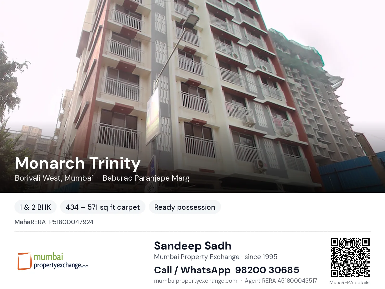 Monarch Trinity, Borivali West, Mumbai — 1 & 2 BHK ready-to-move project | Mumbai Property Exchange, Sandeep Sadh 98200 30685