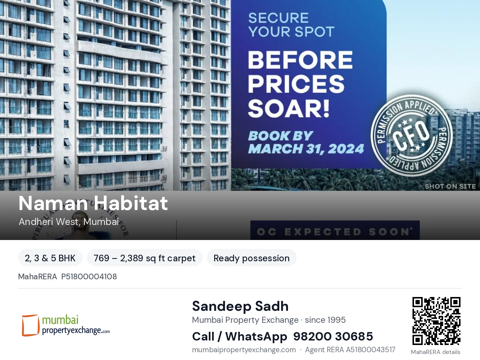 Naman Habitat, Andheri West, Mumbai — 2, 3 & 5 BHK ready-to-move project | Mumbai Property Exchange, Sandeep Sadh 98200 30685