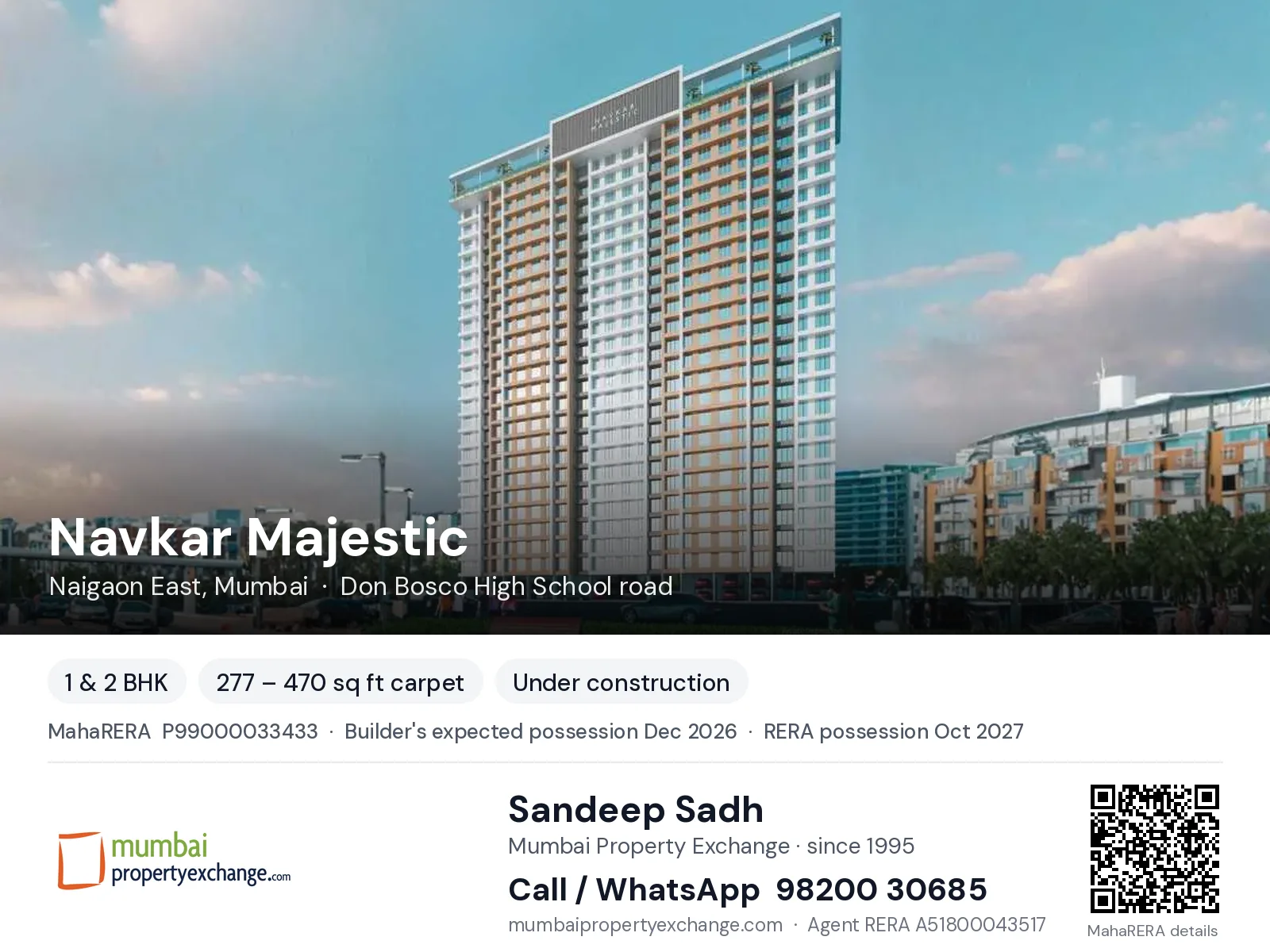 Navkar Majestic, Naigaon East, Mumbai — 1 & 2 BHK new project, builder's expected possession Dec 2026, RERA possession Oct 2027 | Mumbai Property Exchange, Sandeep Sadh 98200 30685