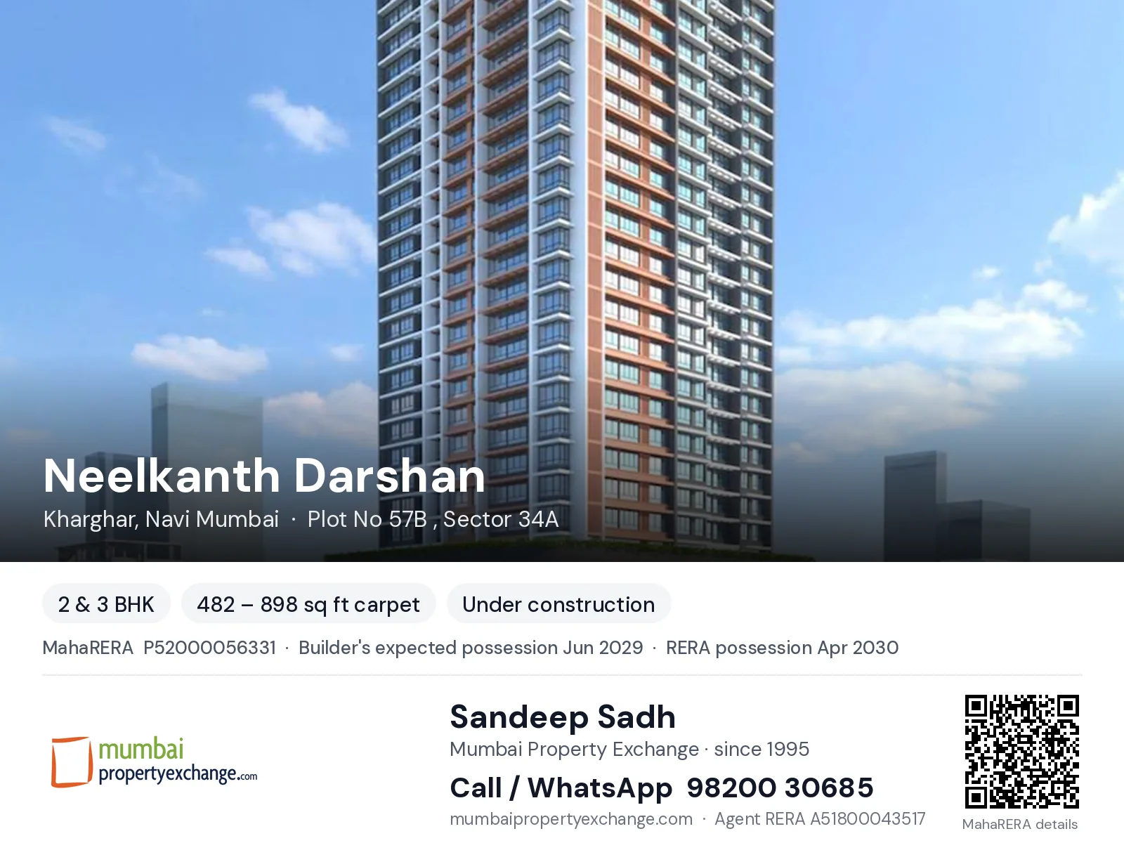 Neelkanth Darshan, Kharghar, Navi Mumbai — 2 & 3 BHK new project, builder's expected possession Jun 2029, RERA possession Apr 2030 | Mumbai Property Exchange, Sandeep Sadh 98200 30685