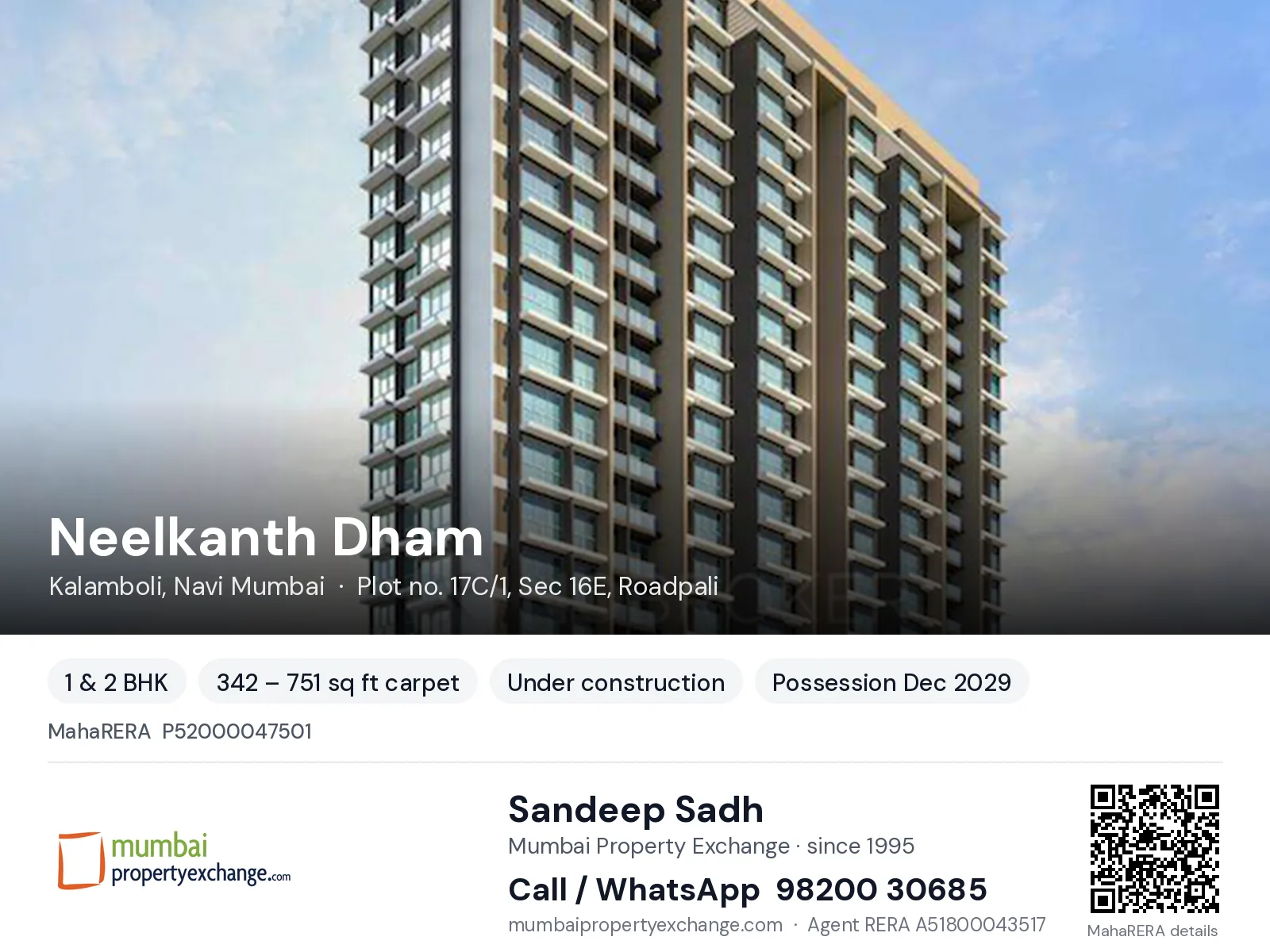 Neelkanth Dham, Kalamboli, Navi Mumbai — 1 & 2 BHK new project, possession Dec 2029 | Mumbai Property Exchange, Sandeep Sadh 98200 30685