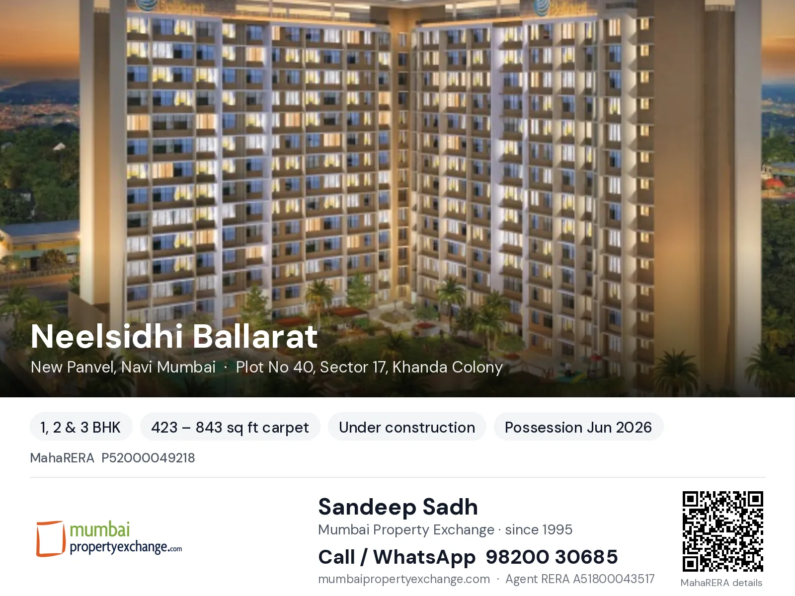 Neelsidhi Ballarat, New Panvel, Navi Mumbai — 1, 2 & 3 BHK new project, possession Jun 2026 | Mumbai Property Exchange, Sandeep Sadh 98200 30685