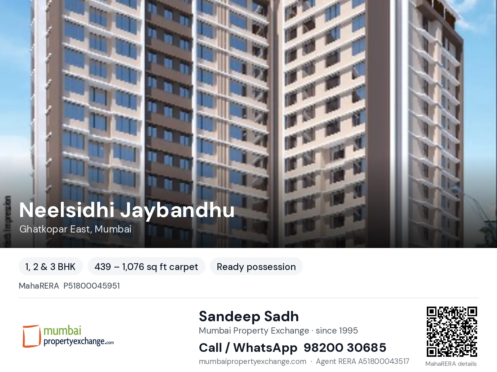 Neelsidhi Jaybandhu, Ghatkopar East, Mumbai — 1, 2 & 3 BHK ready-to-move project | Mumbai Property Exchange, Sandeep Sadh 98200 30685