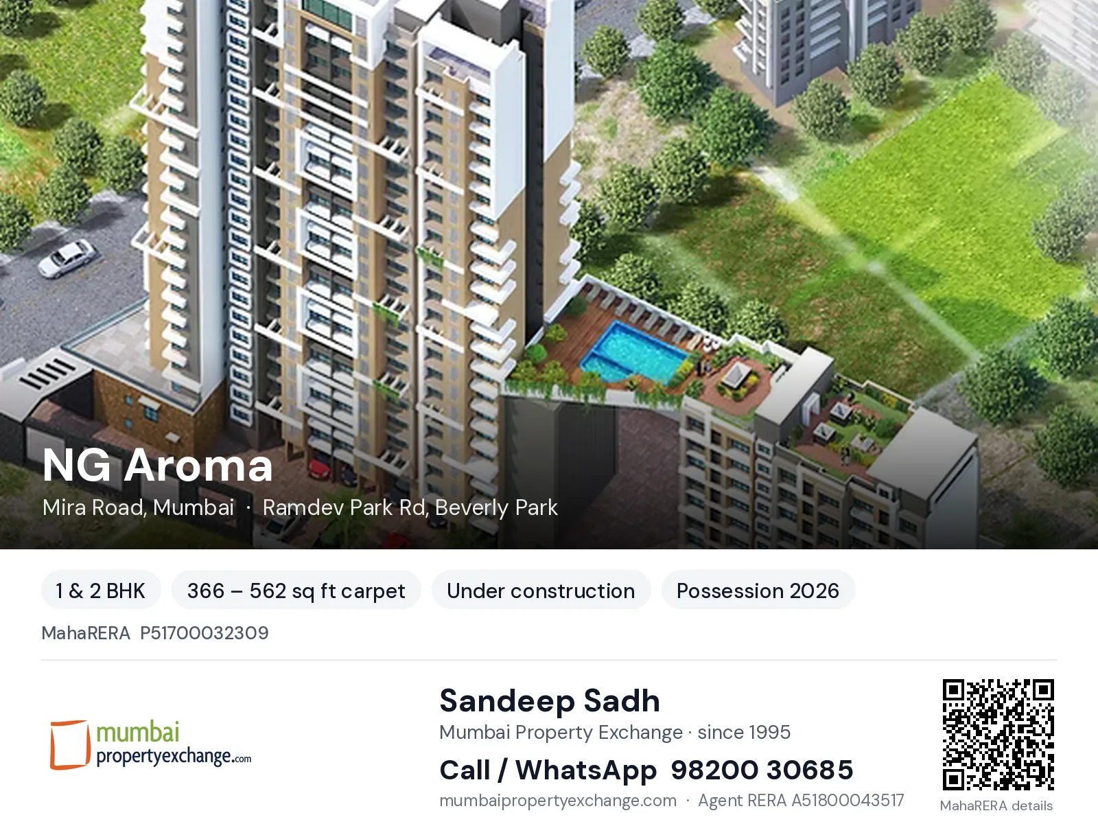 NG Aroma by RNA NG, Mira Road, Mumbai — 1 & 2 BHK new project, possession 2026 | Mumbai Property Exchange, Sandeep Sadh 98200 30685