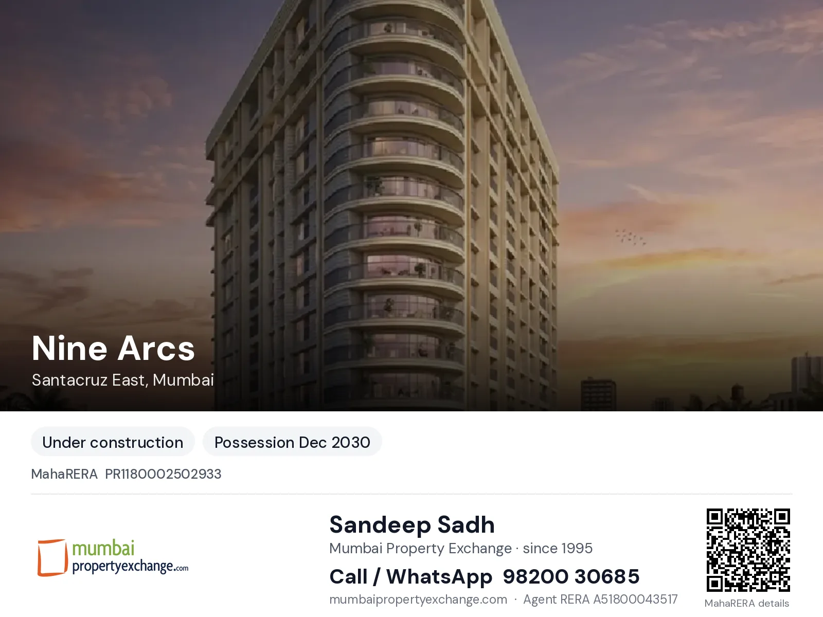 Nine Arcs by Shapoorji Pallonji, Santacruz East, Mumbai — new project, possession Dec 2030 | Mumbai Property Exchange, Sandeep Sadh 98200 30685