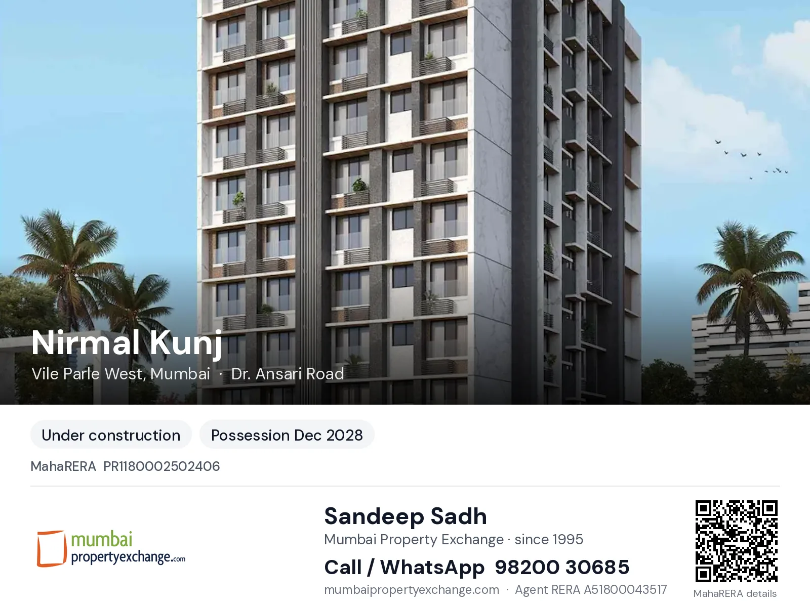 Nirmal Kunj by PCPL, Vile Parle West, Mumbai — new project, possession Dec 2028 | Mumbai Property Exchange, Sandeep Sadh 98200 30685