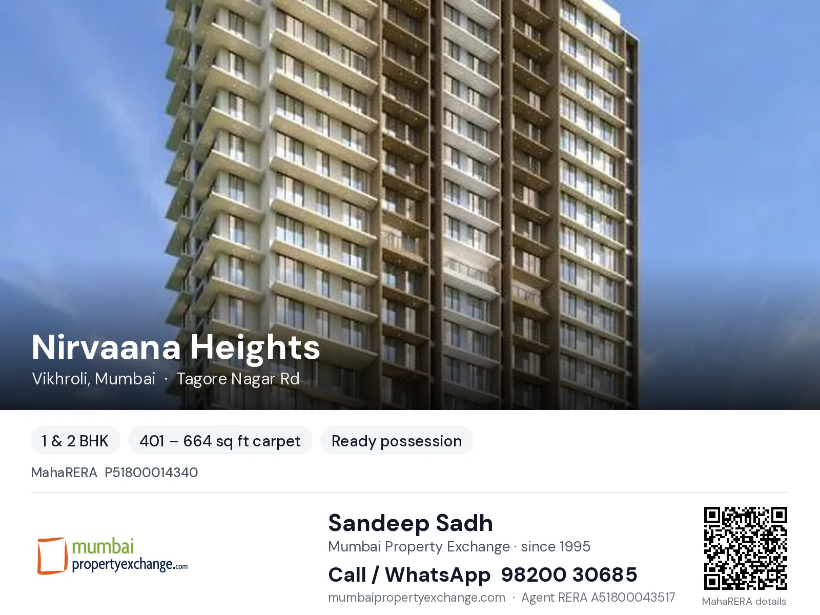 Nirvaana Heights, Vikhroli, Mumbai — 1 & 2 BHK ready-to-move project | Mumbai Property Exchange, Sandeep Sadh 98200 30685