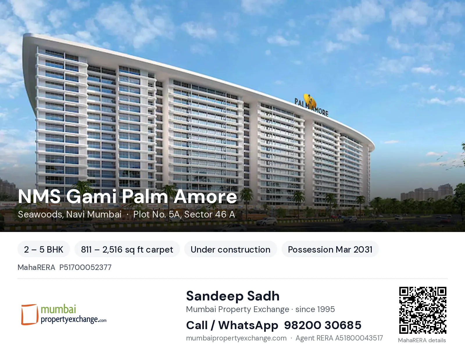 NMS Gami Palm Amore, Seawoods, Navi Mumbai — 2 – 5 BHK new project, possession Mar 2031 | Mumbai Property Exchange, Sandeep Sadh 98200 30685