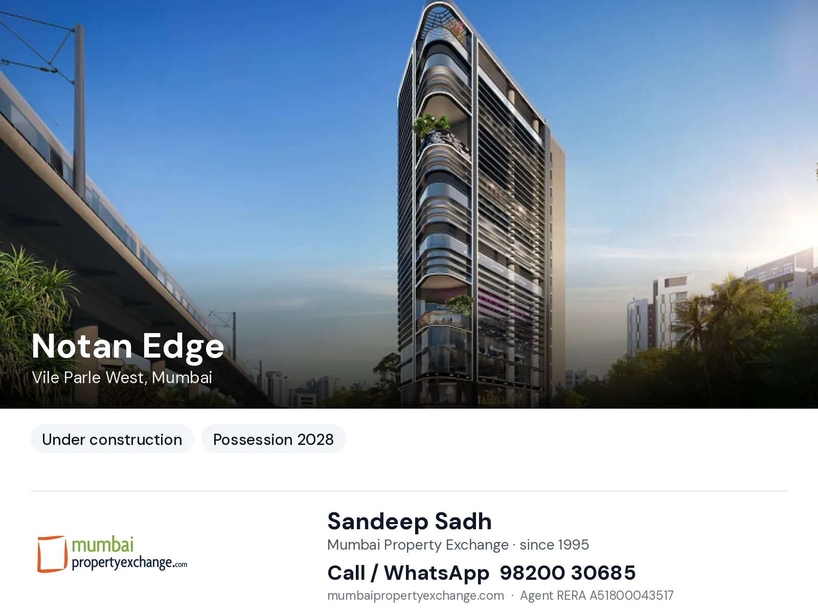 Notan Edge by Notandas, Vile Parle West, Mumbai — new project, possession 2028 | Mumbai Property Exchange, Sandeep Sadh 98200 30685