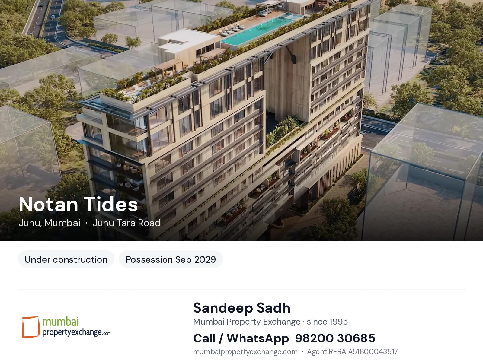 Notan Tides by Notandas, Juhu, Mumbai — new project, possession Sep 2029 | Mumbai Property Exchange, Sandeep Sadh 98200 30685
