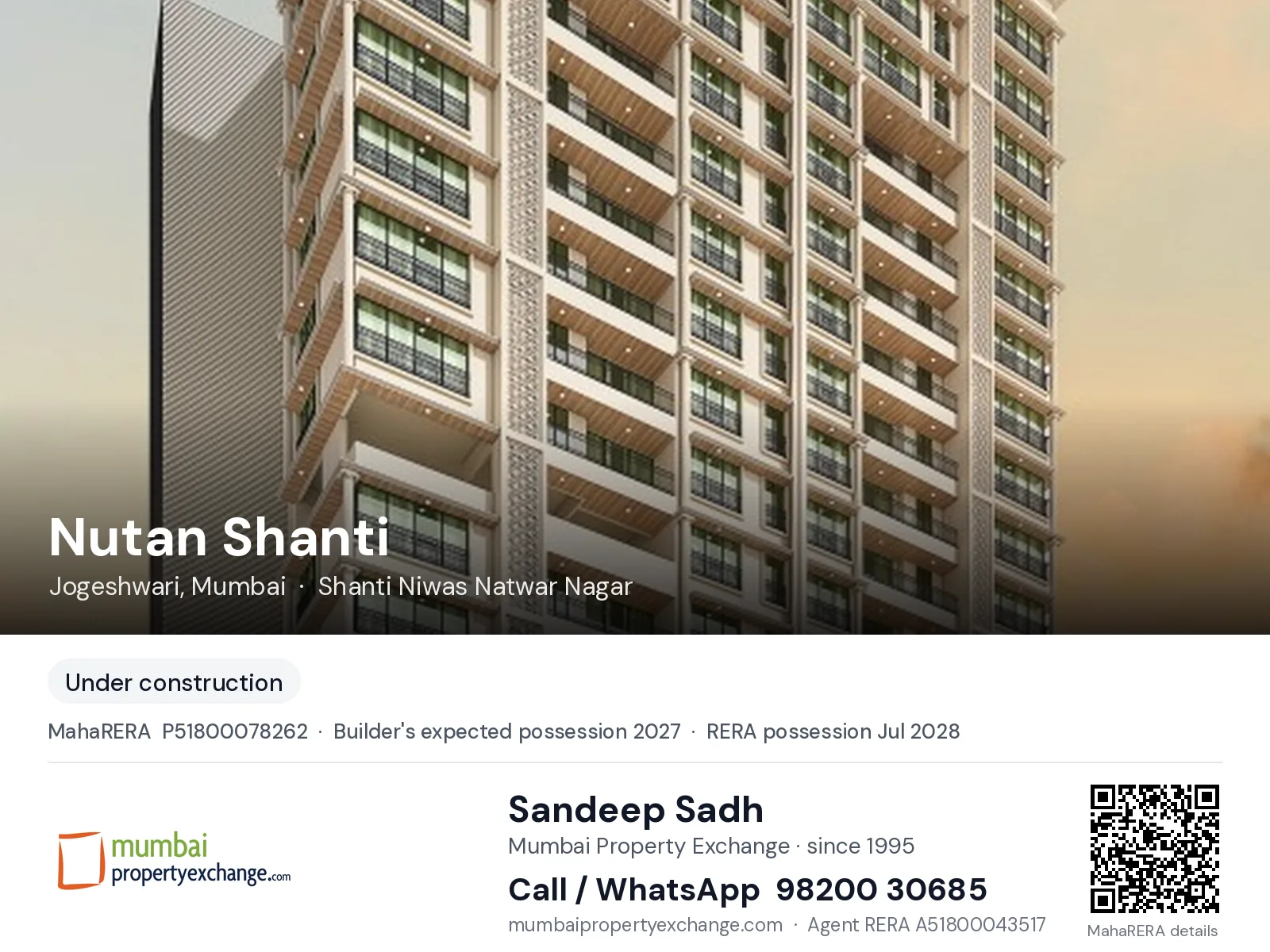 Nutan Shanti, Jogeshwari, Mumbai — new project, builder's expected possession 2027, RERA possession Jul 2028 | Mumbai Property Exchange, Sandeep Sadh 98200 30685