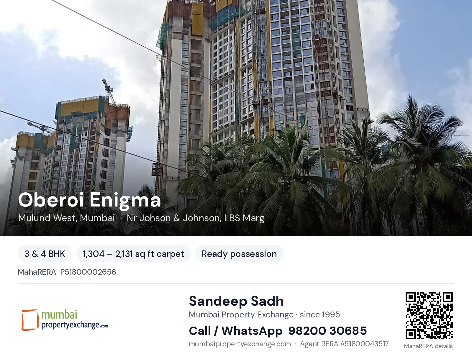 Oberoi Enigma, Mulund West, Mumbai — 3 & 4 BHK ready-to-move project | Mumbai Property Exchange, Sandeep Sadh 98200 30685