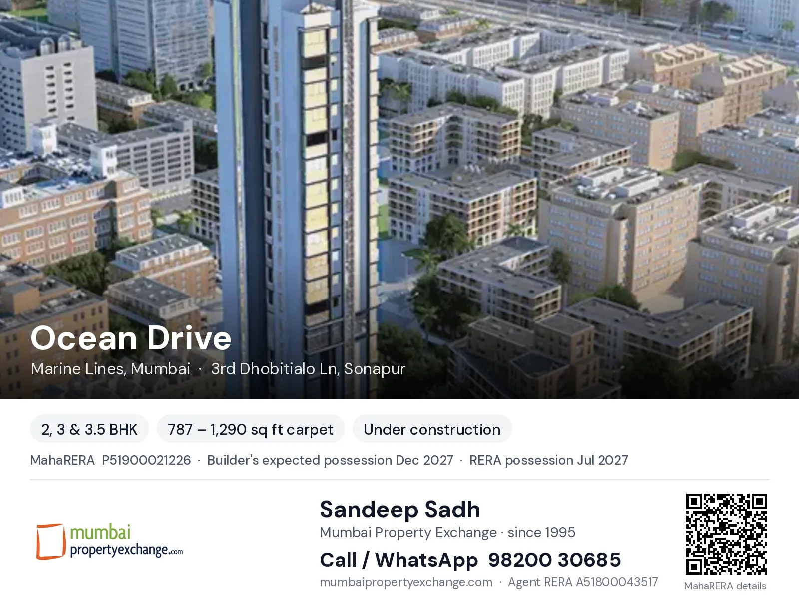 Ocean Drive by Atul India, Marine Lines, Mumbai — 2, 3 & 3.5 BHK new project, builder's expected possession Dec 2027, RERA possession Jul 2027 | Mumbai Property Exchange, Sandeep Sadh 98200 30685