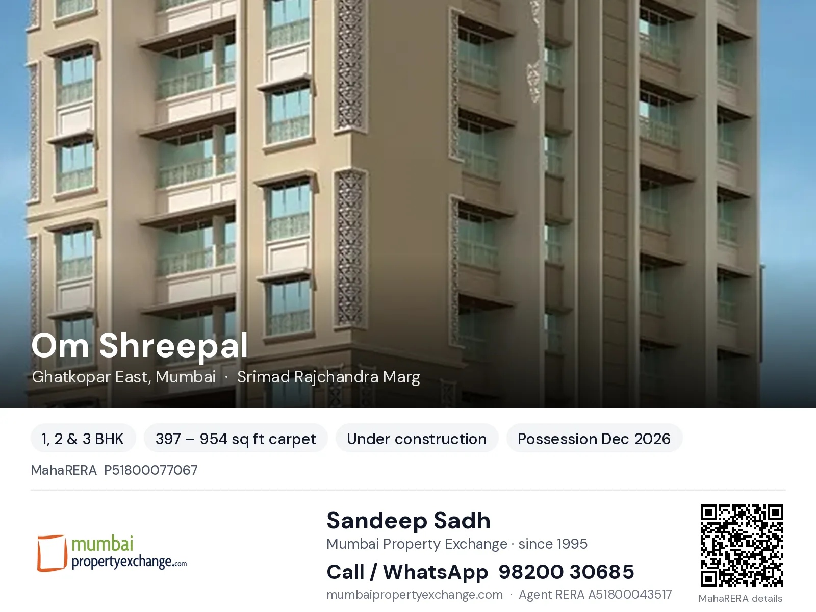 Om Shreepal by Oscar, Ghatkopar East, Mumbai — 1, 2 & 3 BHK new project, possession Dec 2026 | Mumbai Property Exchange, Sandeep Sadh 98200 30685
