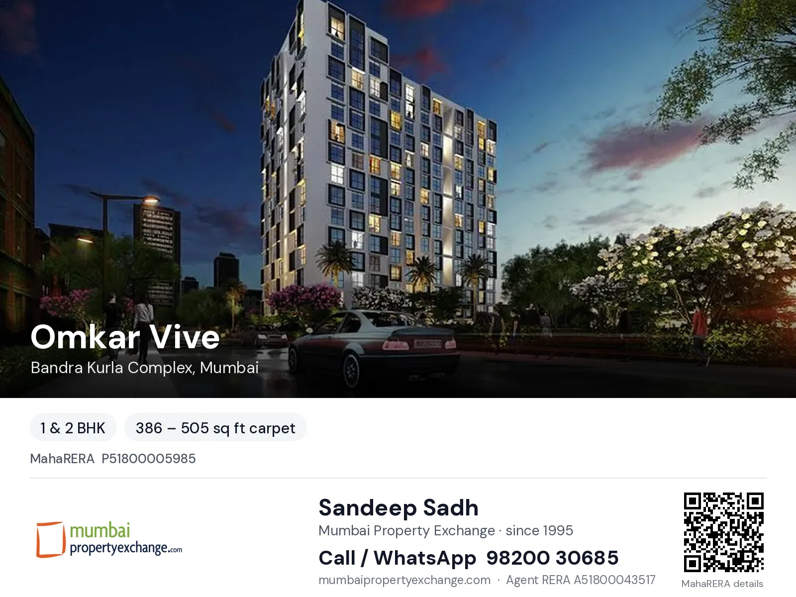 Omkar Vive, Bandra Kurla Complex, Mumbai — 1 & 2 BHK project | Mumbai Property Exchange, Sandeep Sadh 98200 30685