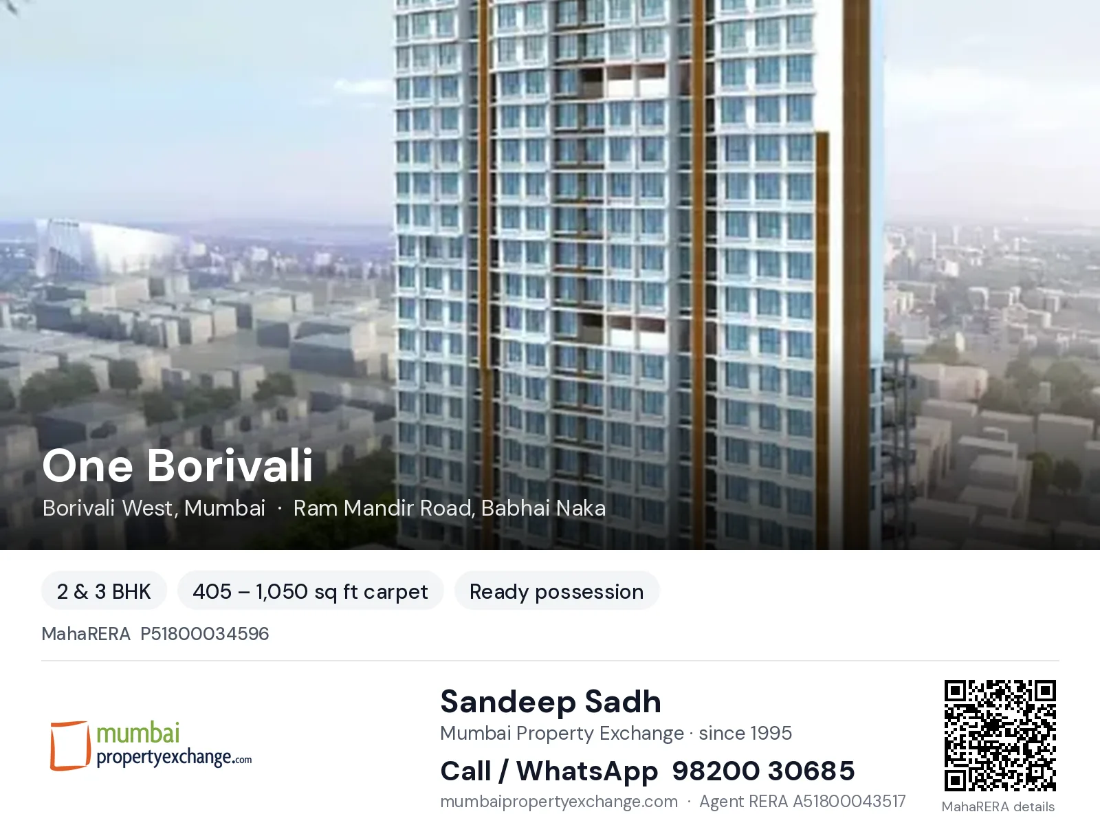 One Borivali by Osho, Borivali West, Mumbai — 2 & 3 BHK ready-to-move project | Mumbai Property Exchange, Sandeep Sadh 98200 30685