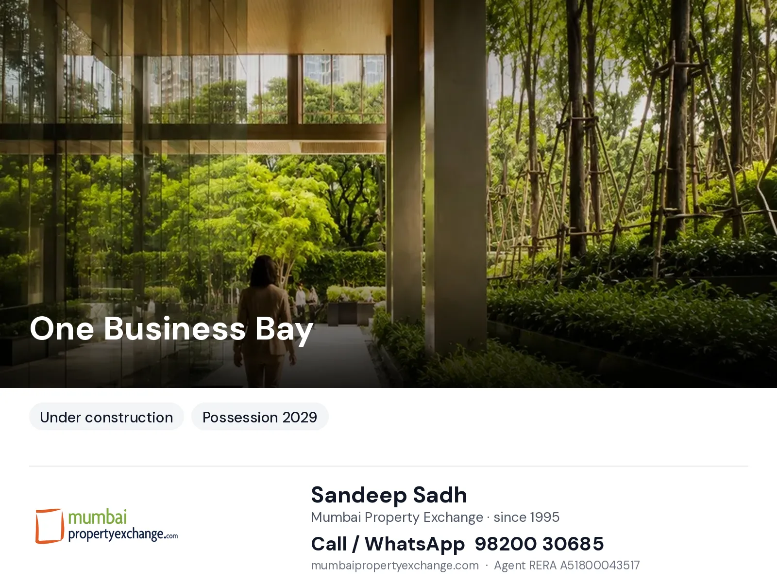 One Business Bay by Suraj, — new project, possession 2029 | Mumbai Property Exchange, Sandeep Sadh 98200 30685