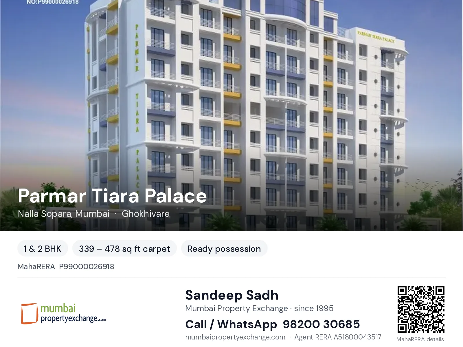 Parmar Tiara Palace by Kalash, Nalla Sopara, Mumbai — 1 & 2 BHK ready-to-move project | Mumbai Property Exchange, Sandeep Sadh 98200 30685