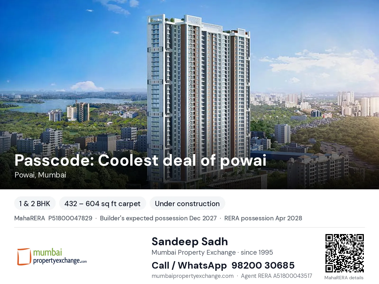 Passcode: Coolest deal of powai by GHP, Powai, Mumbai — 1 & 2 BHK new project, builder's expected possession Dec 2027, RERA possession Apr 2028 | Mumbai Property Exchange, Sandeep Sadh 98200 30685