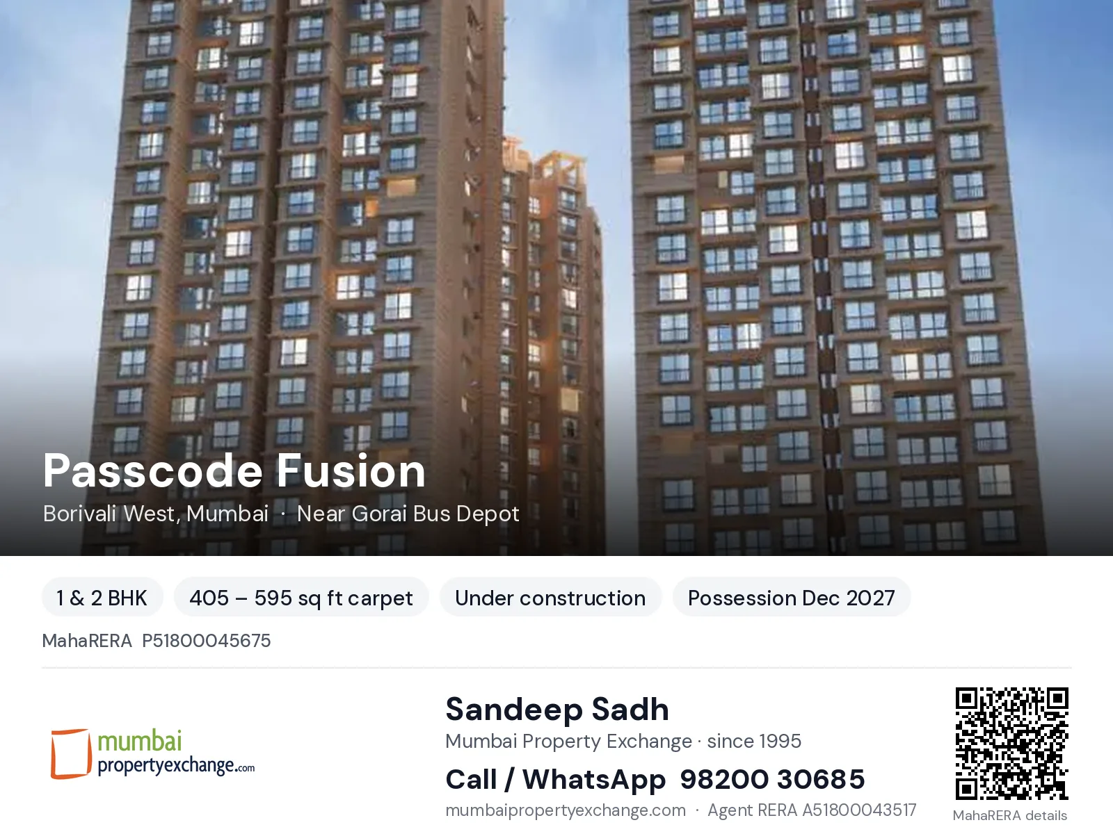 Passcode Fusion by Khandelwal, Borivali West, Mumbai — 1 & 2 BHK new project, possession Dec 2027 | Mumbai Property Exchange, Sandeep Sadh 98200 30685