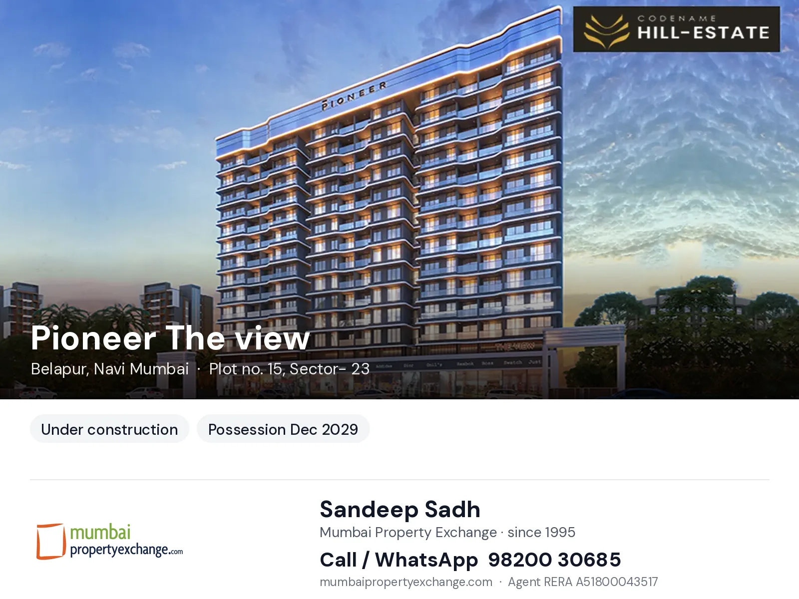 Pioneer The view, Belapur, Navi Mumbai — new project, possession Dec 2029 | Mumbai Property Exchange, Sandeep Sadh 98200 30685