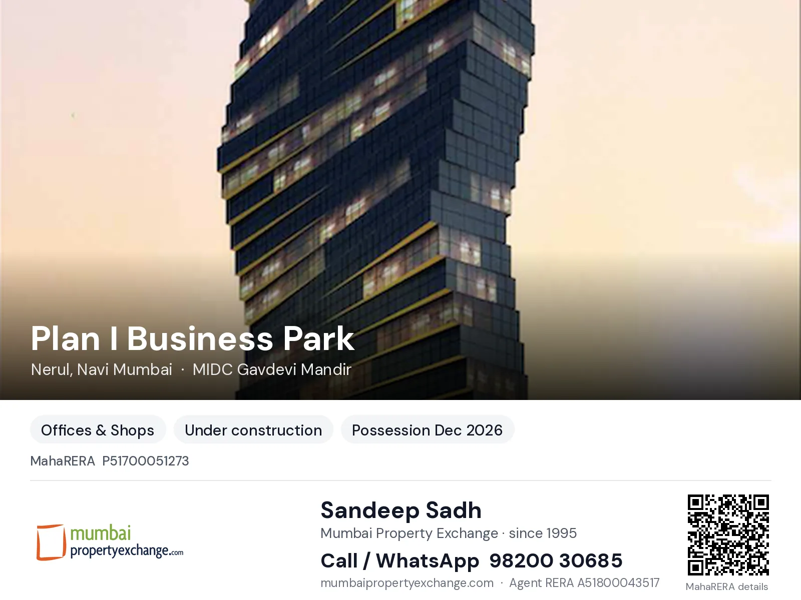 Plan I Business Park by Vishwa Green, Nerul, Navi Mumbai — new project, possession Dec 2026 | Mumbai Property Exchange, Sandeep Sadh 98200 30685
