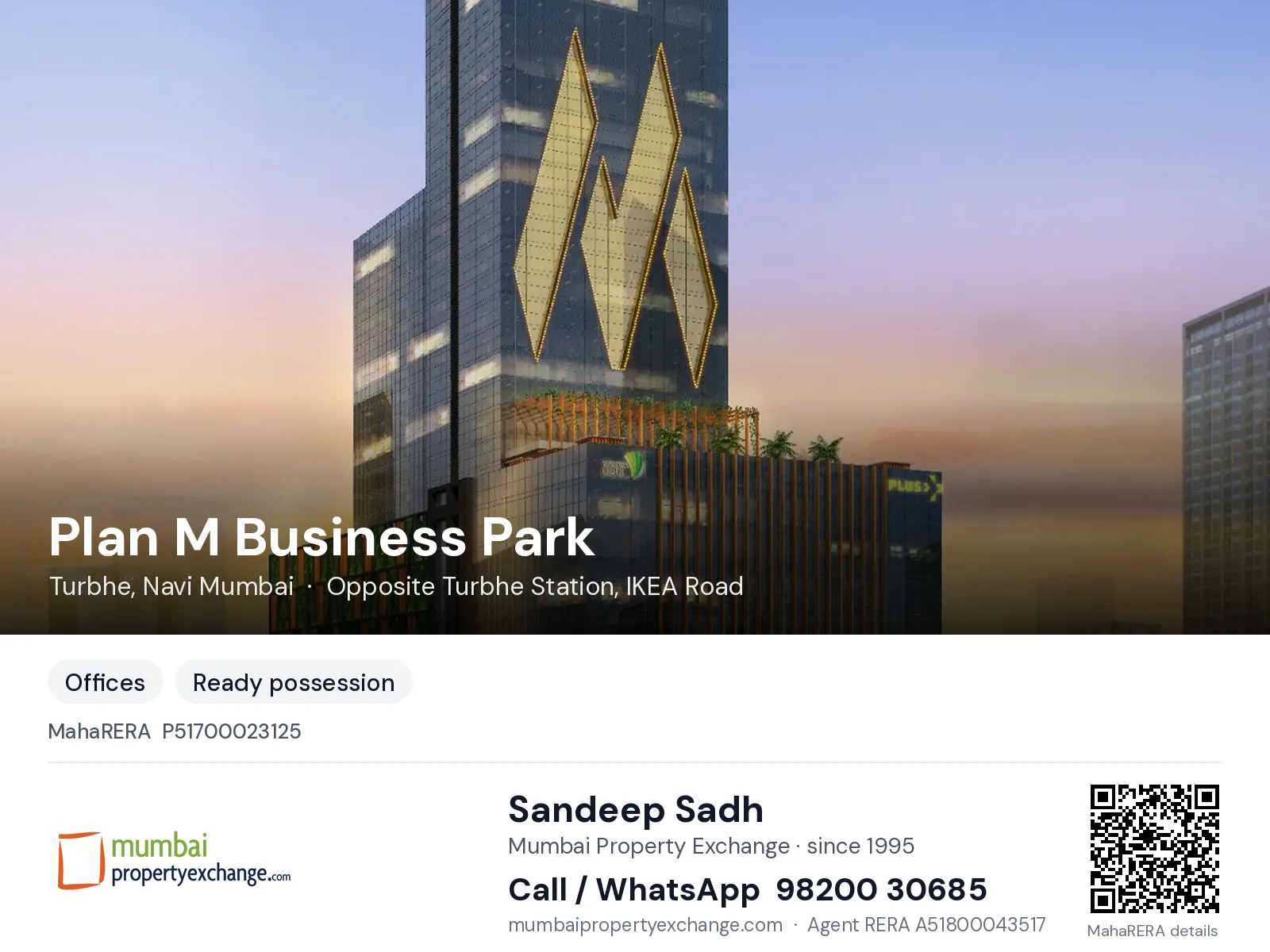 Plan M Business Park by Vishwa Green, Turbhe, Navi Mumbai — ready-to-move project | Mumbai Property Exchange, Sandeep Sadh 98200 30685