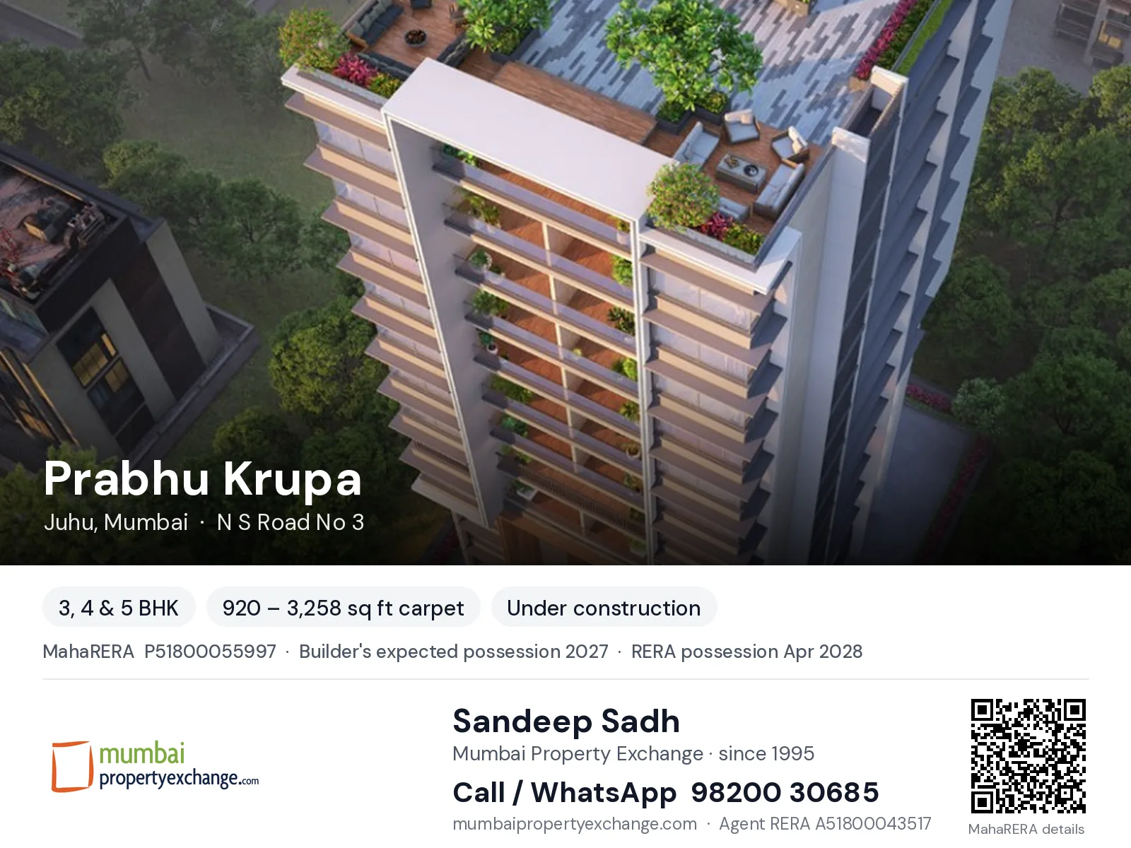 Prabhu Krupa by Shreenath, Juhu, Mumbai — 3, 4 & 5 BHK new project, builder's expected possession 2027, RERA possession Apr 2028 | Mumbai Property Exchange, Sandeep Sadh 98200 30685