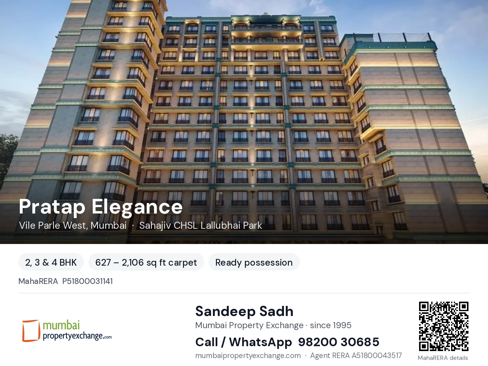 Pratap Elegance by JPV, Vile Parle West, Mumbai — 2, 3 & 4 BHK ready-to-move project | Mumbai Property Exchange, Sandeep Sadh 98200 30685