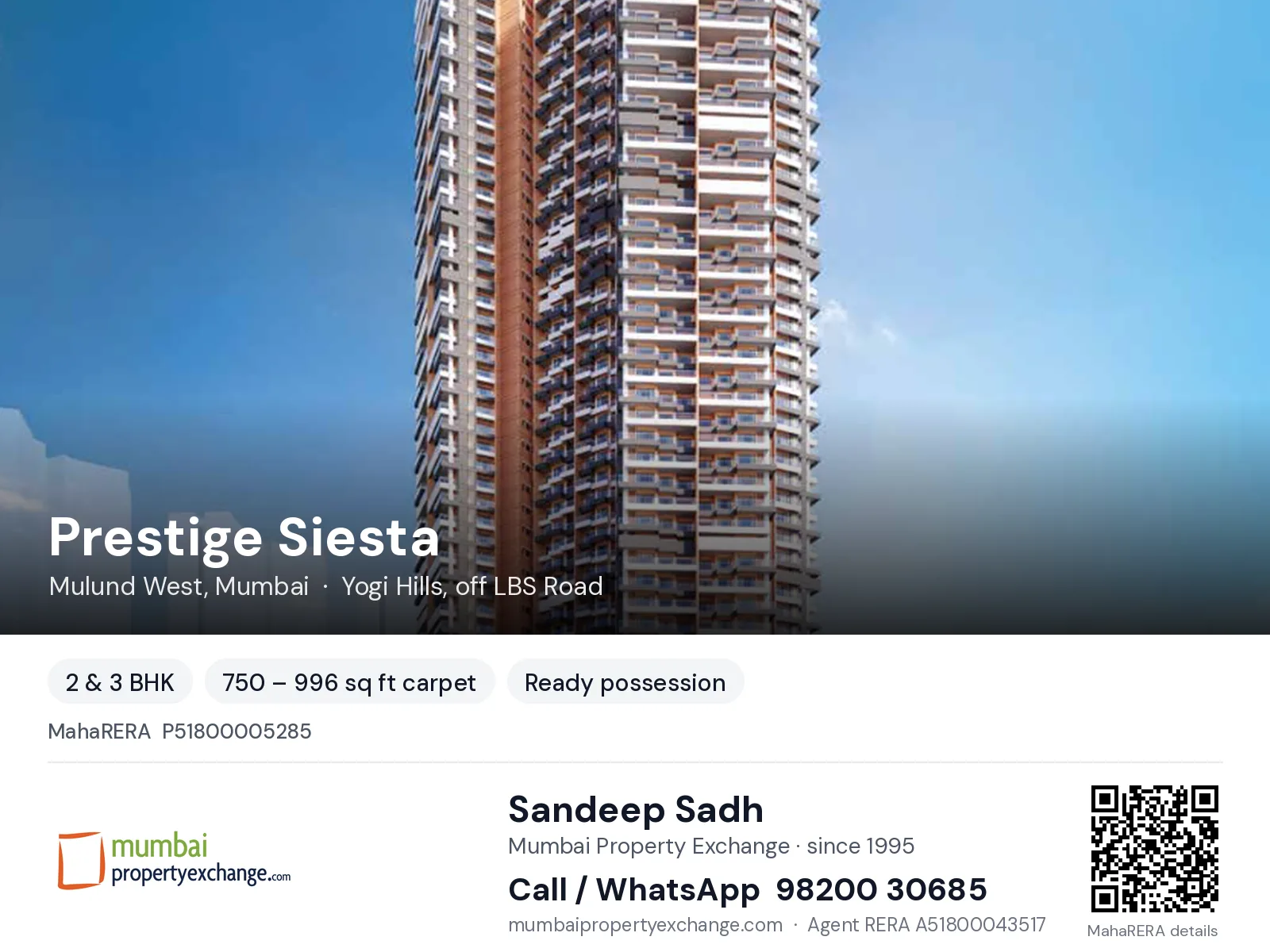 Prestige Siesta, Mulund West, Mumbai — 2 & 3 BHK ready-to-move project | Mumbai Property Exchange, Sandeep Sadh 98200 30685