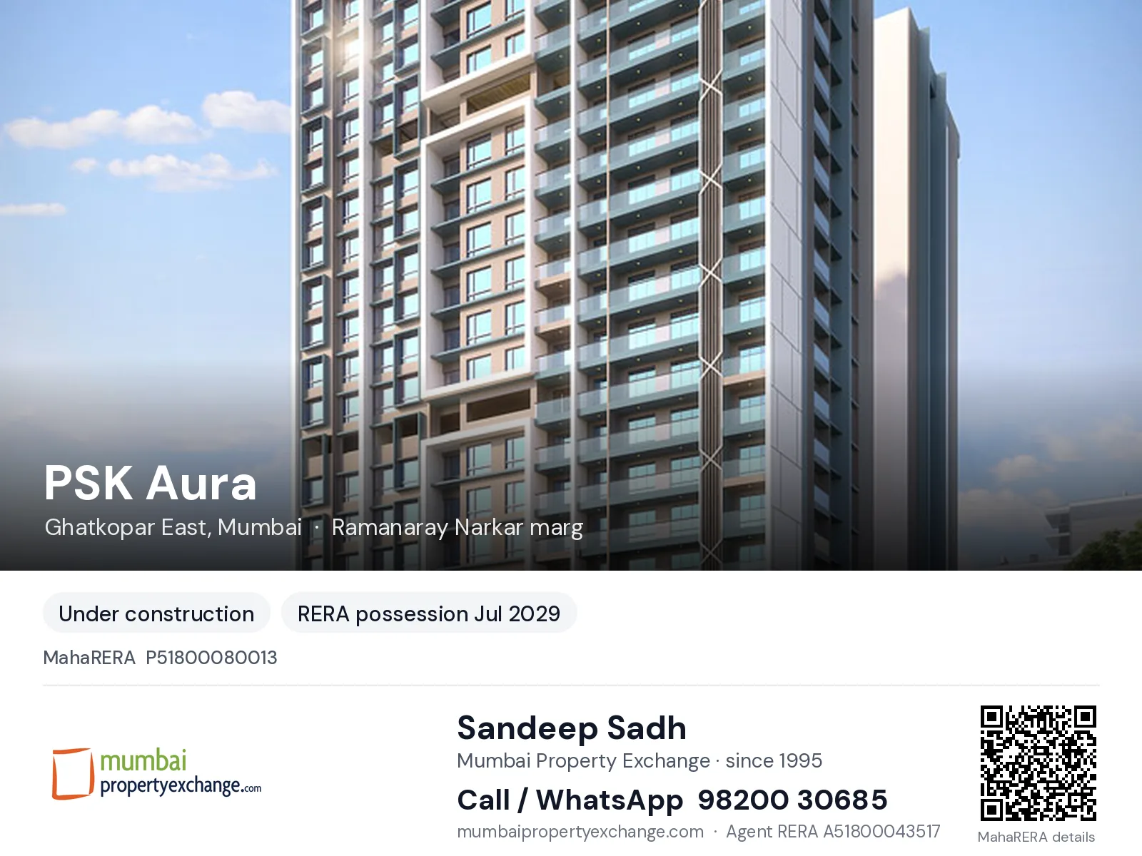 PSK Aura, Ghatkopar East, Mumbai — new project, RERA possession Jul 2029 | Mumbai Property Exchange, Sandeep Sadh 98200 30685
