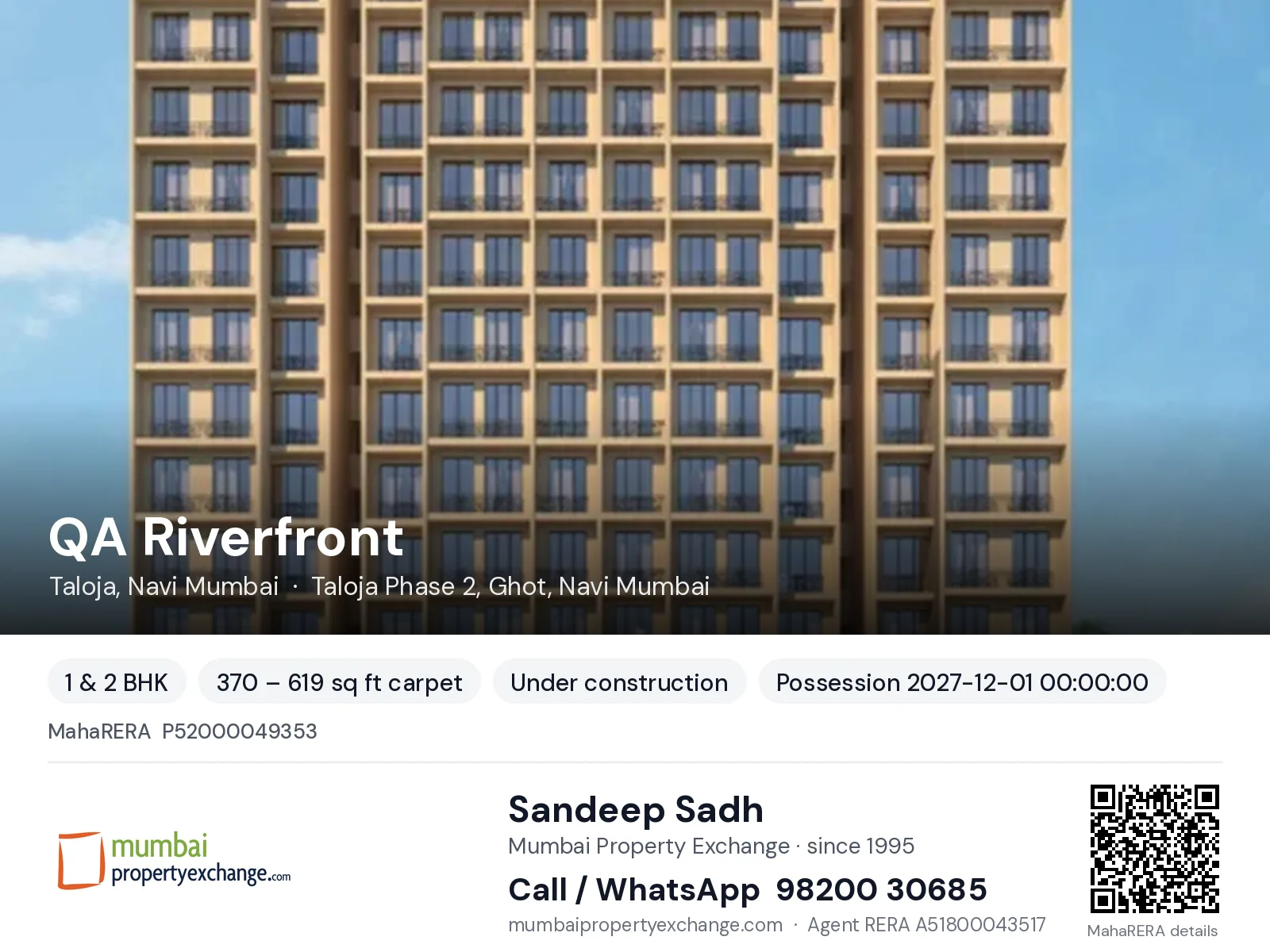 QA Riverfront by Qualitas Naman Homemakers, Taloja, Navi Mumbai — 1 & 2 BHK new project, possession 2027-12-01 00:00:00 | Mumbai Property Exchange, Sandeep Sadh 98200 30685