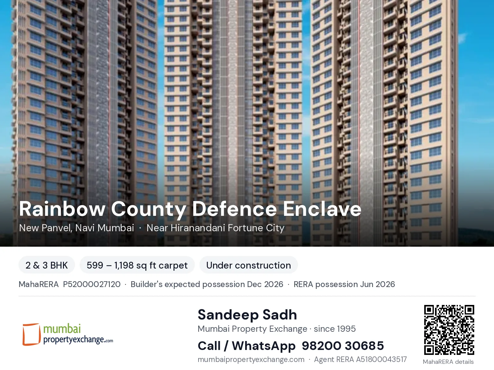 Rainbow County Defence Enclave by Anantham Epic, New Panvel, Navi Mumbai — 2 & 3 BHK new project, builder's expected possession Dec 2026, RERA possession Jun 2026 | Mumbai Property Exchange, Sandeep Sadh 98200 30685