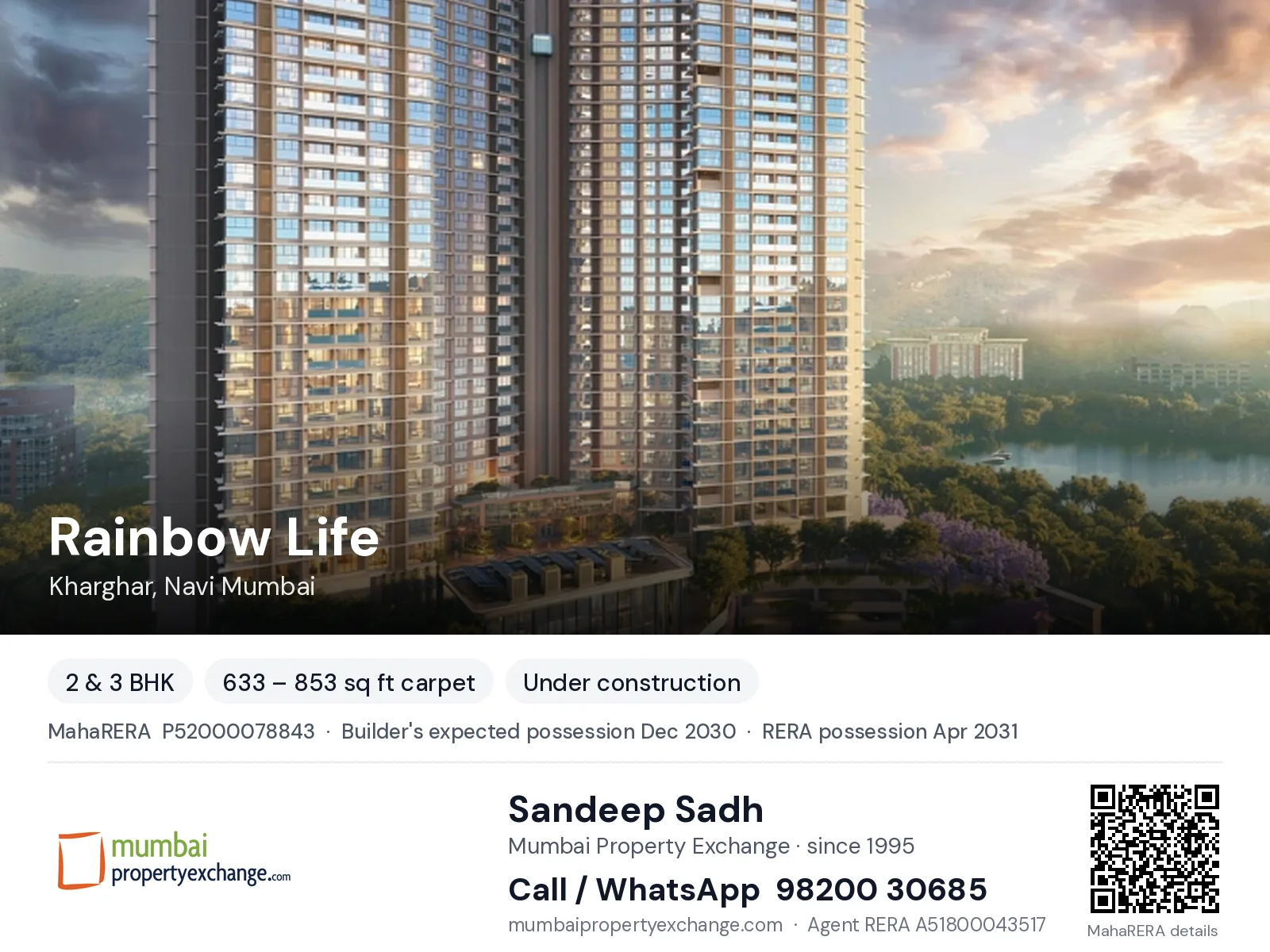 Rainbow Life by Ellora, Kharghar, Navi Mumbai — 2 & 3 BHK new project, builder's expected possession Dec 2030, RERA possession Apr 2031 | Mumbai Property Exchange, Sandeep Sadh 98200 30685