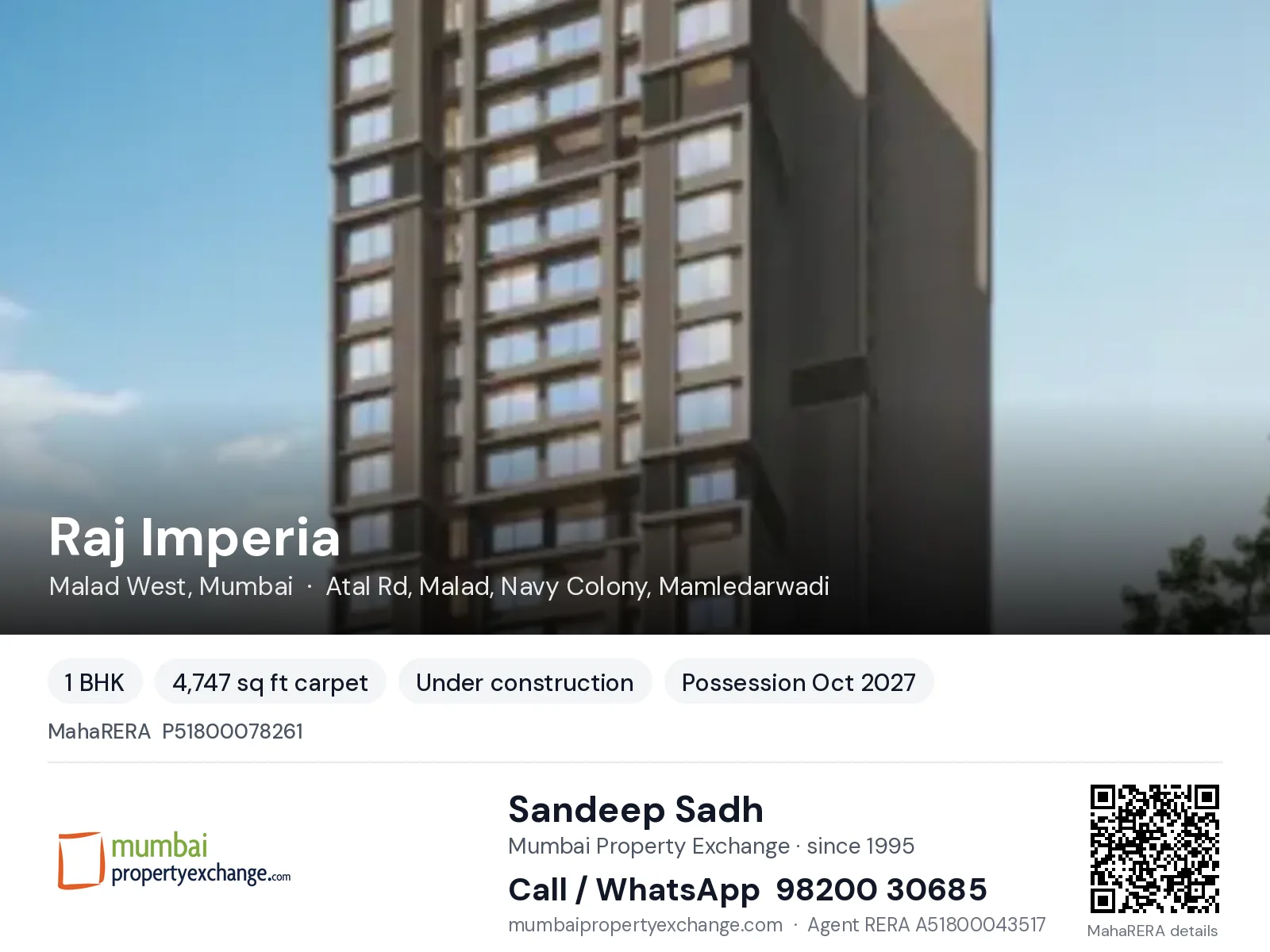 Raj Imperia, Malad West, Mumbai — 1 BHK new project, possession Oct 2027 | Mumbai Property Exchange, Sandeep Sadh 98200 30685