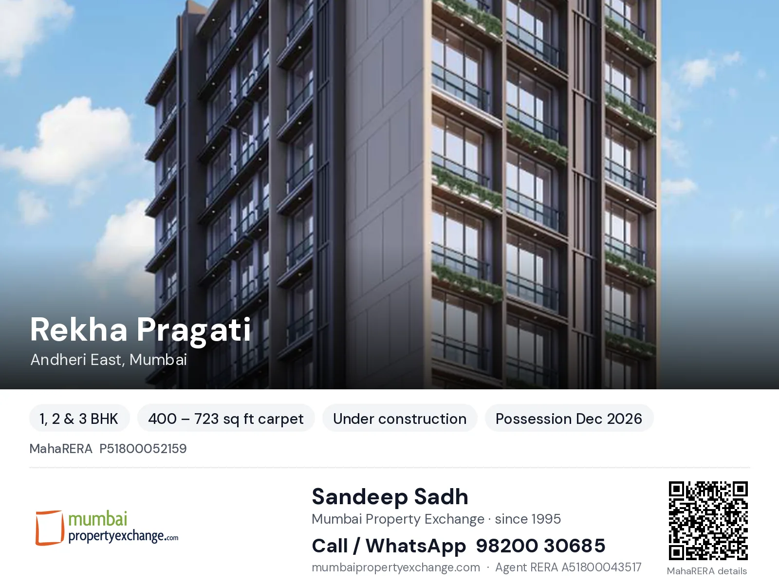 Rekha Pragati by Milan, Andheri East, Mumbai — 1, 2 & 3 BHK new project, possession Dec 2026 | Mumbai Property Exchange, Sandeep Sadh 98200 30685