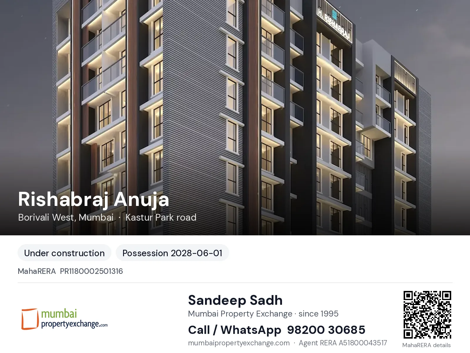 Rishabraj Anuja, Borivali West, Mumbai — new project, possession 2028-06-01 | Mumbai Property Exchange, Sandeep Sadh 98200 30685
