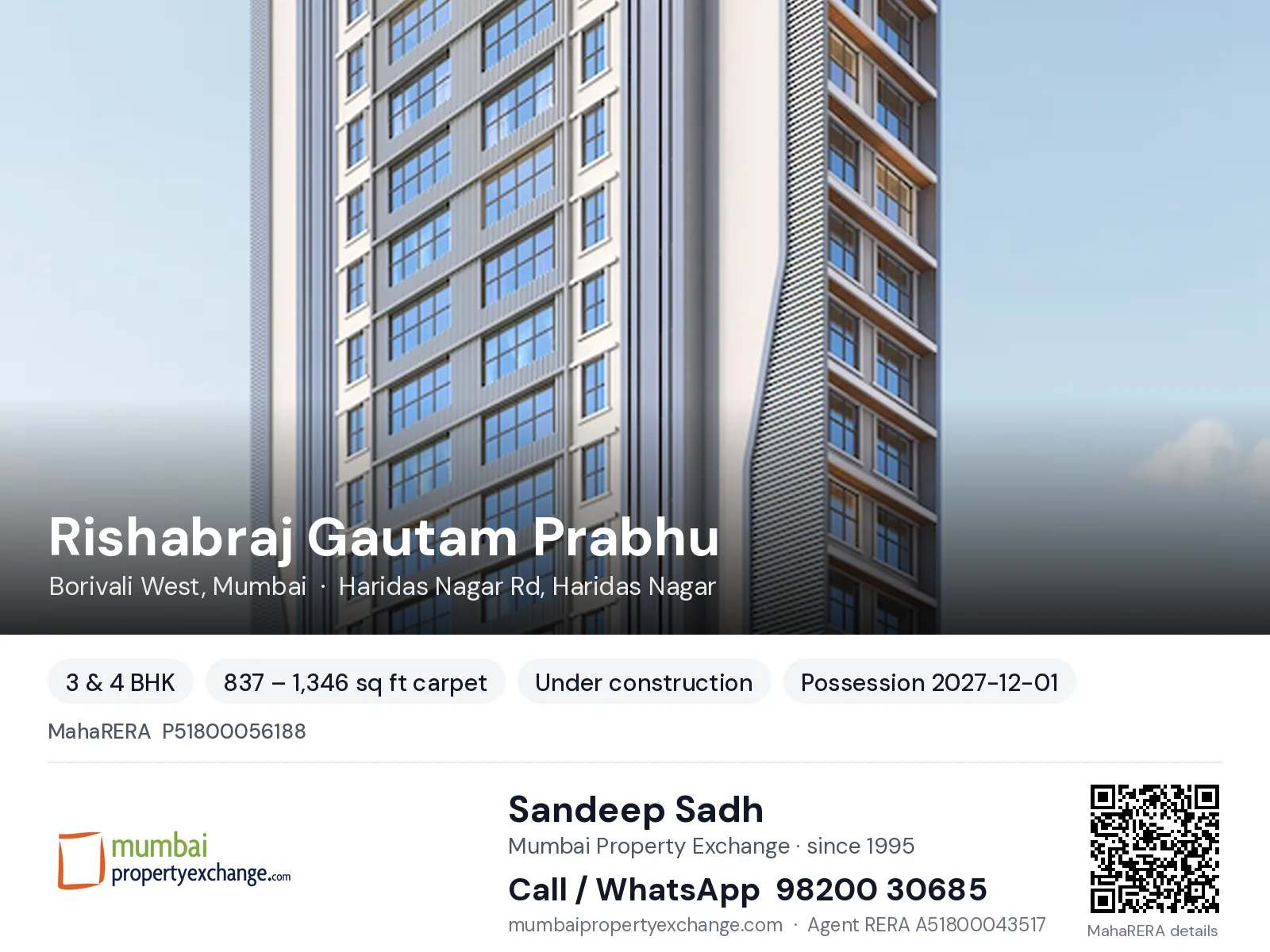 Rishabraj Gautam Prabhu, Borivali West, Mumbai — 3 & 4 BHK new project, possession 2027-12-01 | Mumbai Property Exchange, Sandeep Sadh 98200 30685