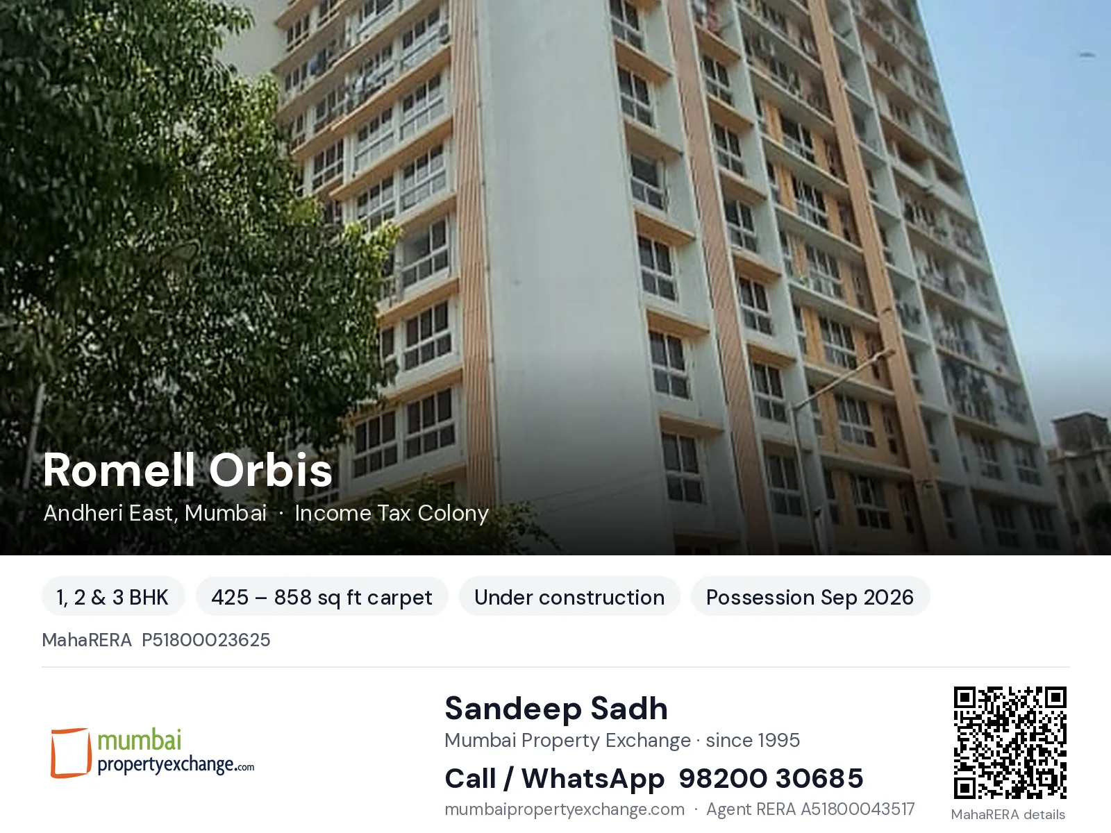 Romell Orbis, Andheri East, Mumbai — 1, 2 & 3 BHK new project, possession Sep 2026 | Mumbai Property Exchange, Sandeep Sadh 98200 30685