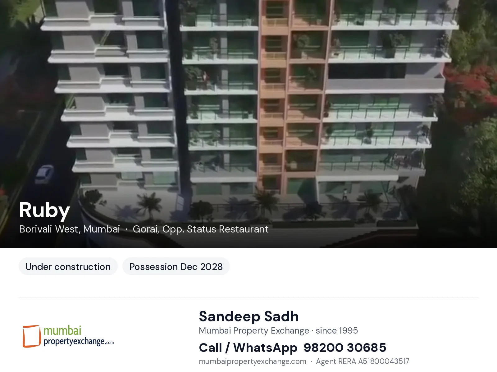 Ruby by Srisai Akar, Borivali West, Mumbai — new project, possession Dec 2028 | Mumbai Property Exchange, Sandeep Sadh 98200 30685